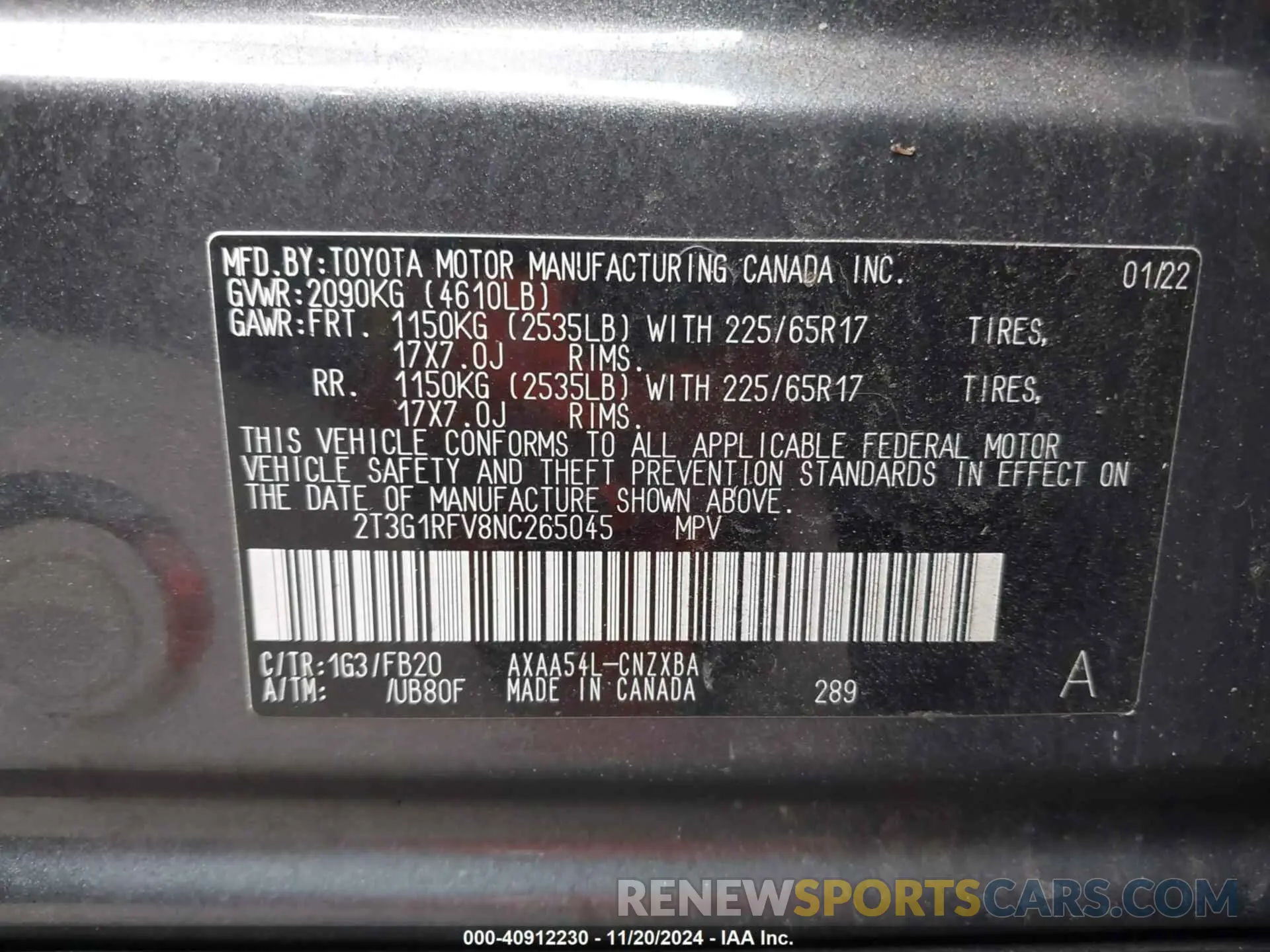 9 Фотография поврежденного автомобиля 2T3G1RFV8NC265045 TOYOTA RAV4 2022