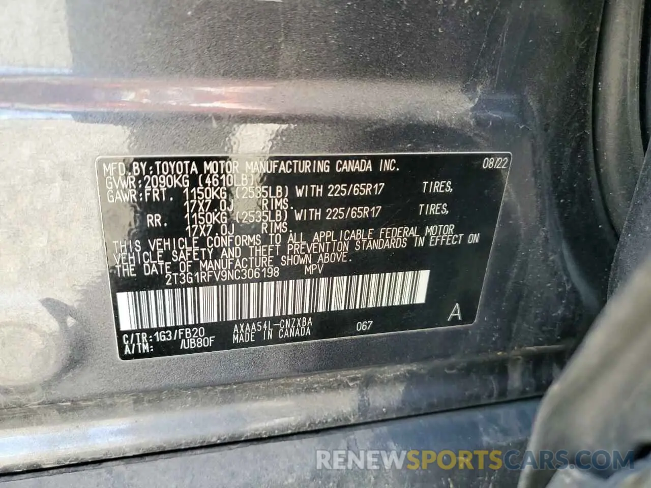 12 Photograph of a damaged car 2T3G1RFV9NC306198 TOYOTA RAV4 2022
