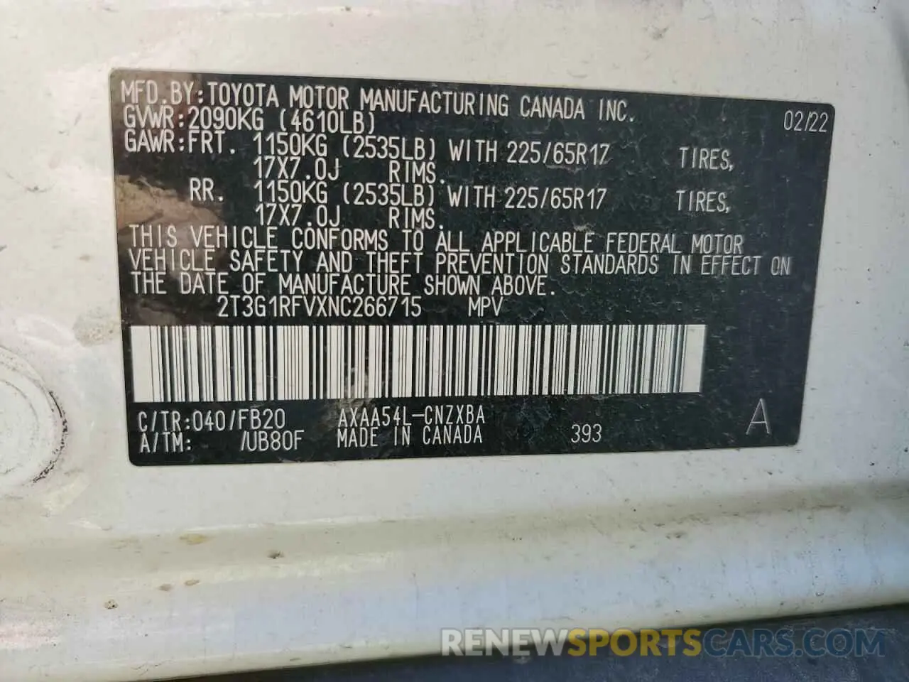 12 Фотография поврежденного автомобиля 2T3G1RFVXNC266715 TOYOTA RAV4 2022