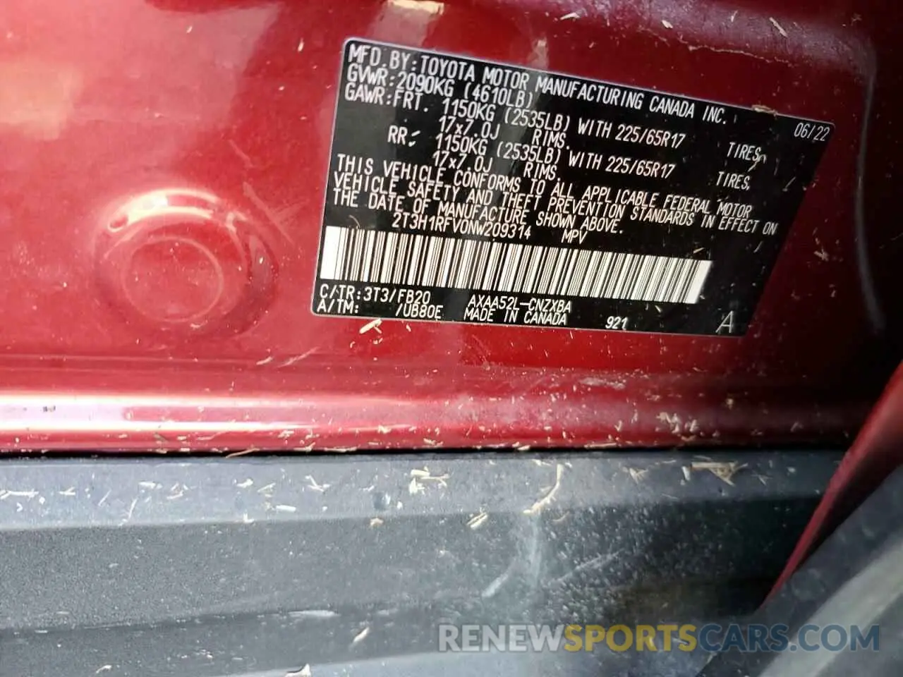 13 Photograph of a damaged car 2T3H1RFV0NW209314 TOYOTA RAV4 2022