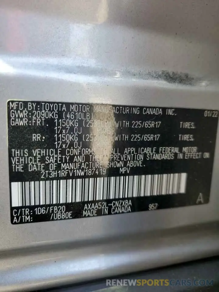 14 Фотография поврежденного автомобиля 2T3H1RFV1NW187419 TOYOTA RAV4 2022