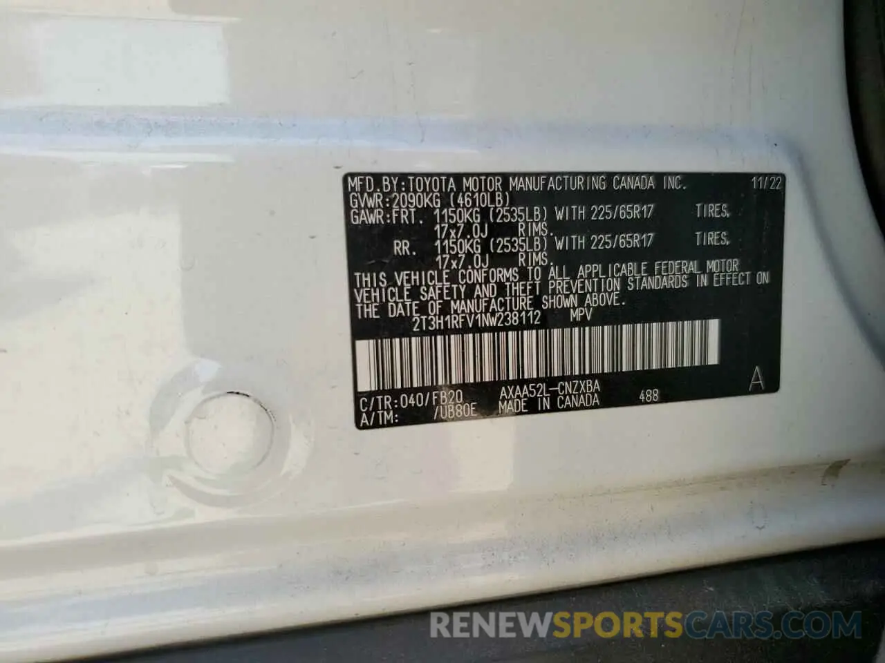 13 Photograph of a damaged car 2T3H1RFV1NW238112 TOYOTA RAV4 2022