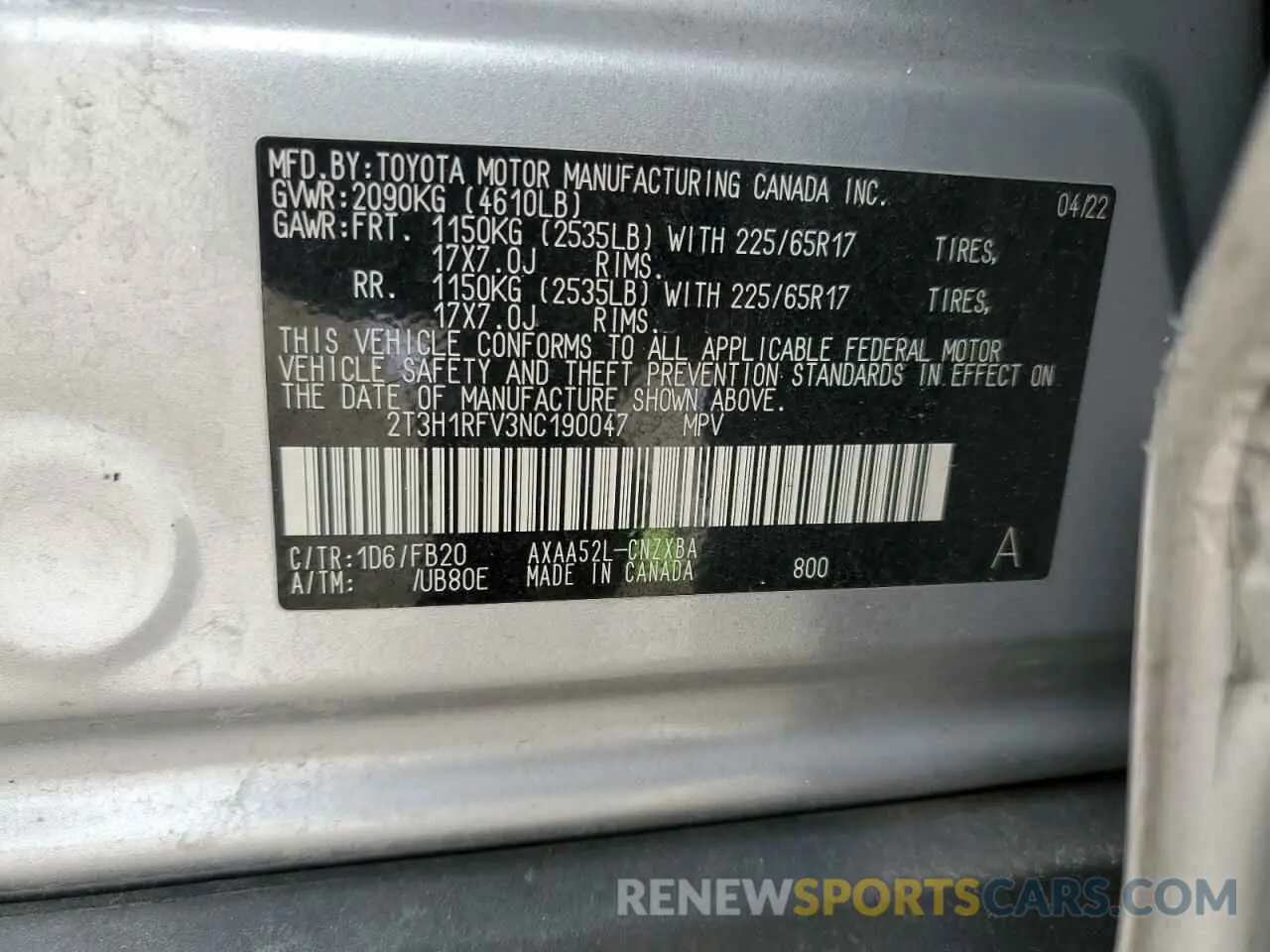 13 Фотография поврежденного автомобиля 2T3H1RFV3NC190047 TOYOTA RAV4 2022