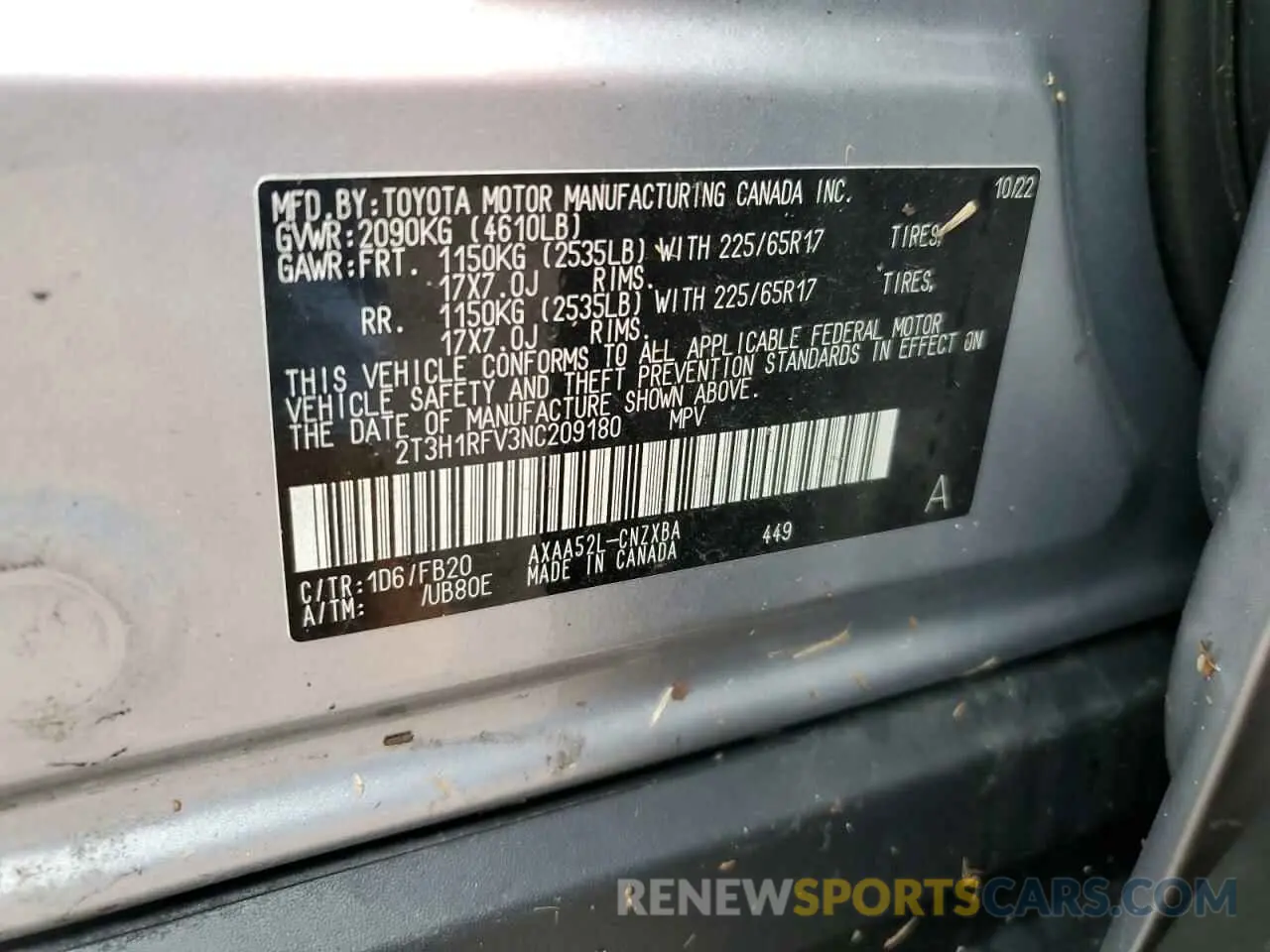 13 Фотография поврежденного автомобиля 2T3H1RFV3NC209180 TOYOTA RAV4 2022