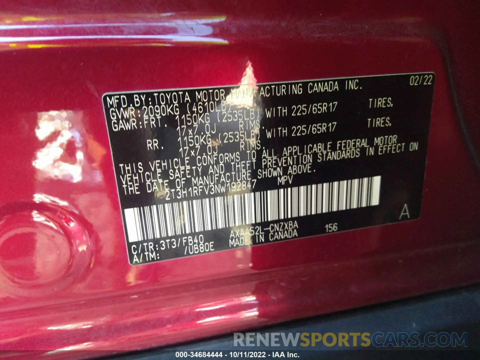 9 Фотография поврежденного автомобиля 2T3H1RFV3NW192847 TOYOTA RAV4 2022