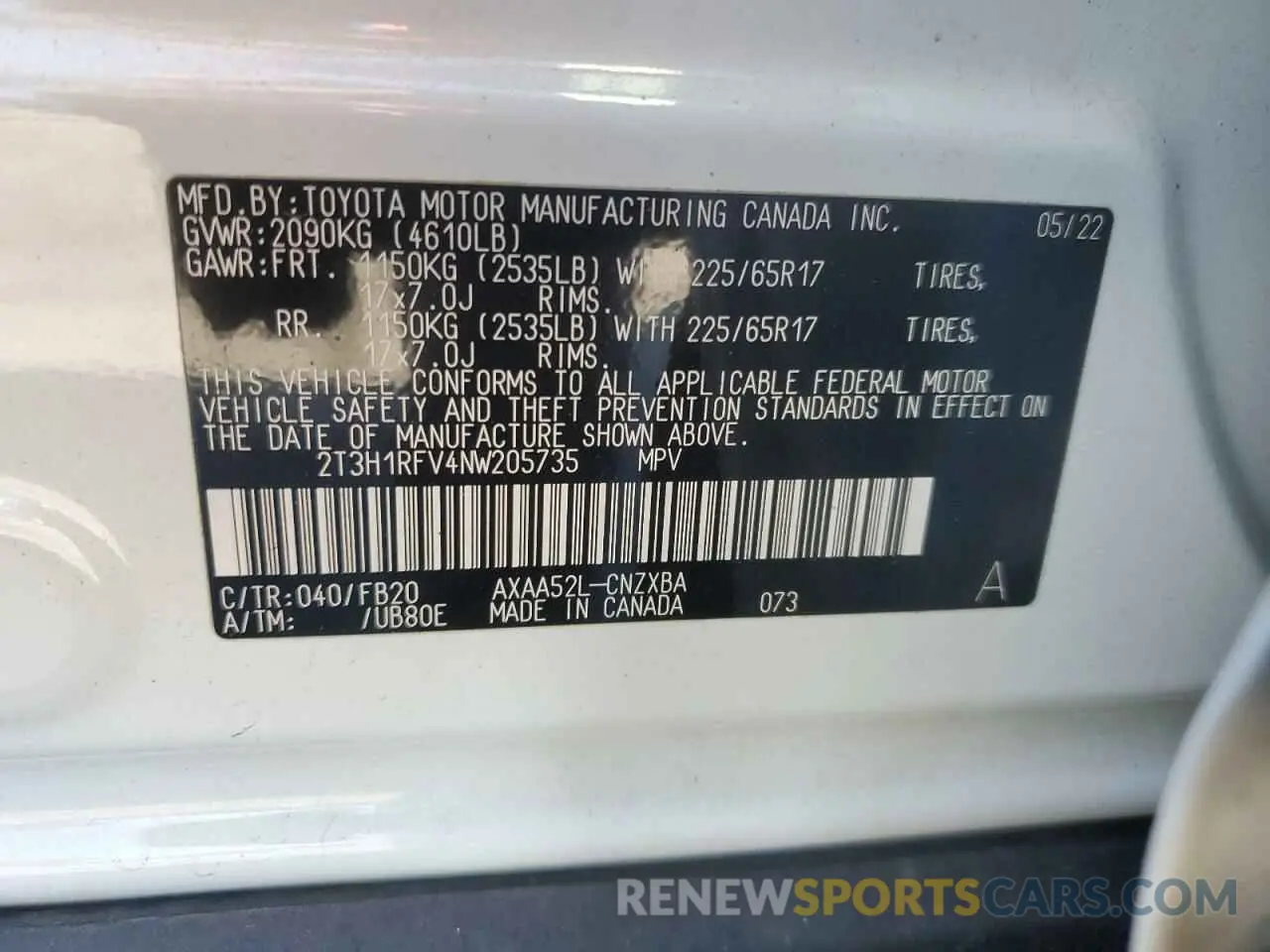 13 Photograph of a damaged car 2T3H1RFV4NW205735 TOYOTA RAV4 2022