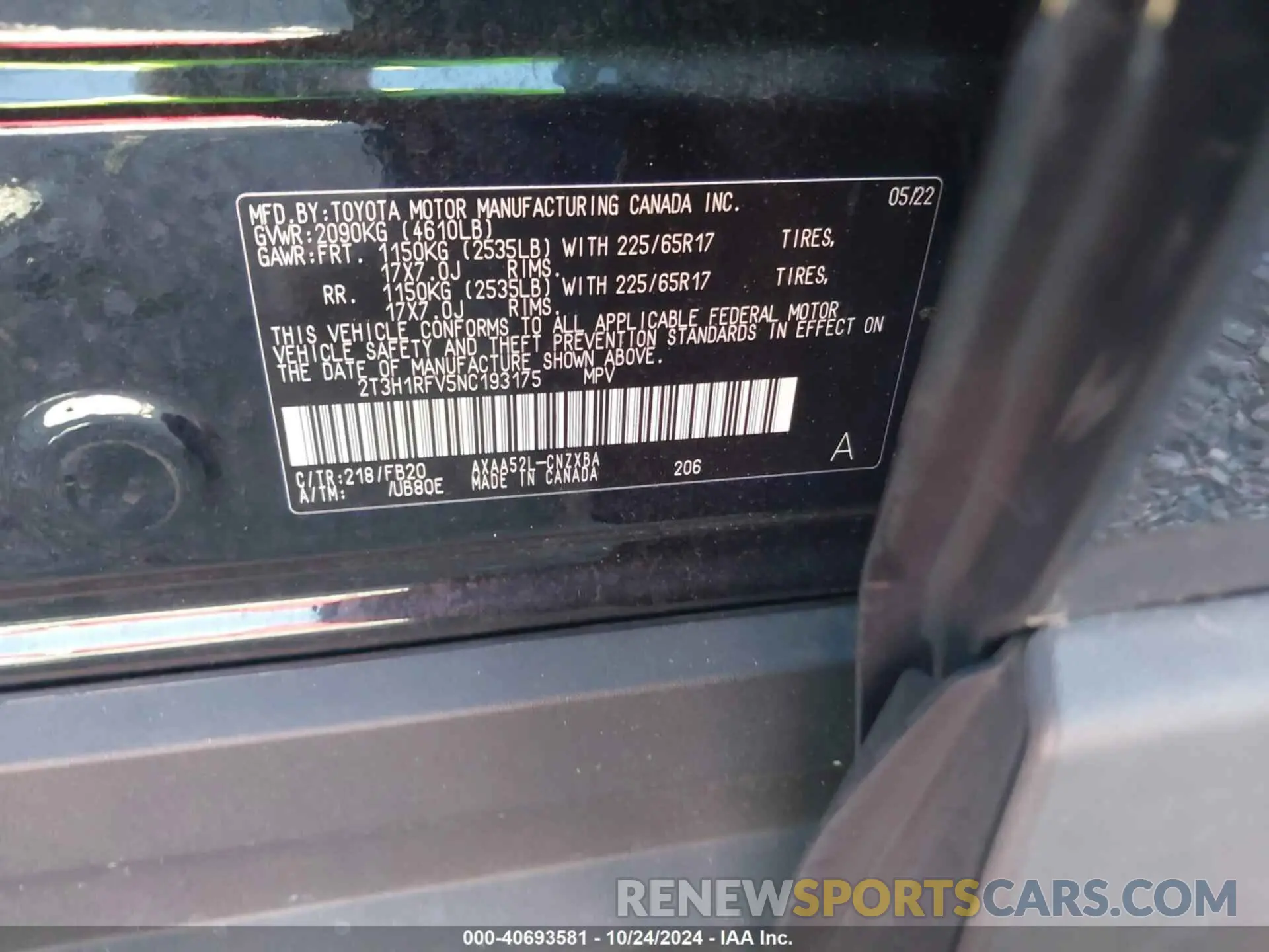 9 Фотография поврежденного автомобиля 2T3H1RFV5NC193175 TOYOTA RAV4 2022