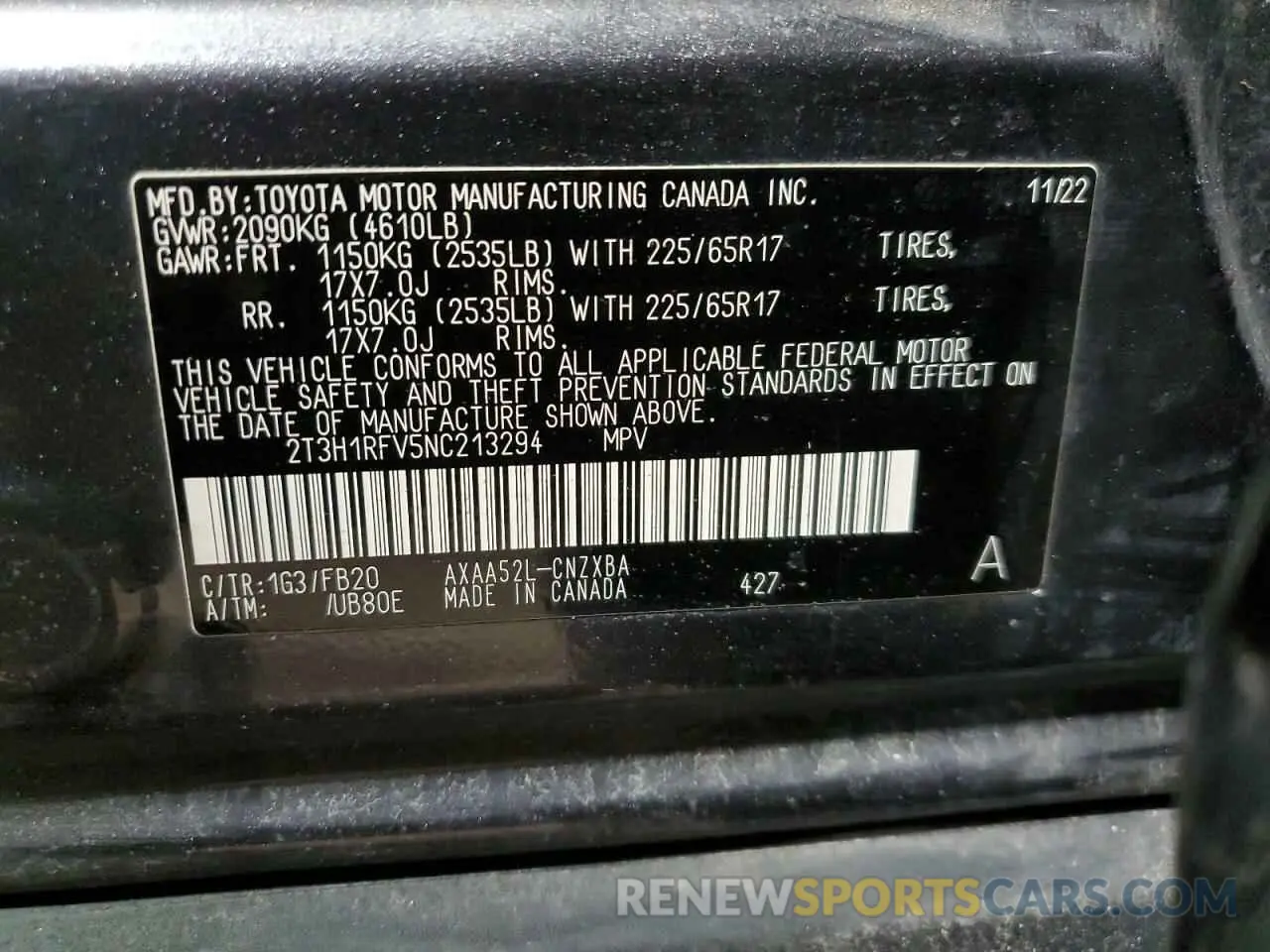 13 Фотография поврежденного автомобиля 2T3H1RFV5NC213294 TOYOTA RAV4 2022