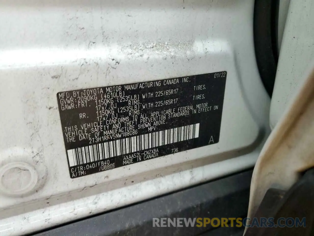 13 Фотография поврежденного автомобиля 2T3H1RFV5NW188086 TOYOTA RAV4 2022