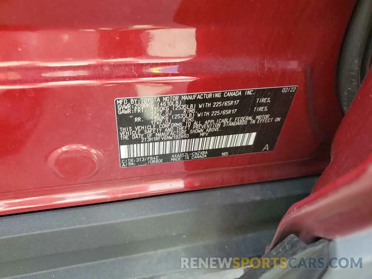 13 Фотография поврежденного автомобиля 2T3H1RFV6NW192860 TOYOTA RAV4 2022