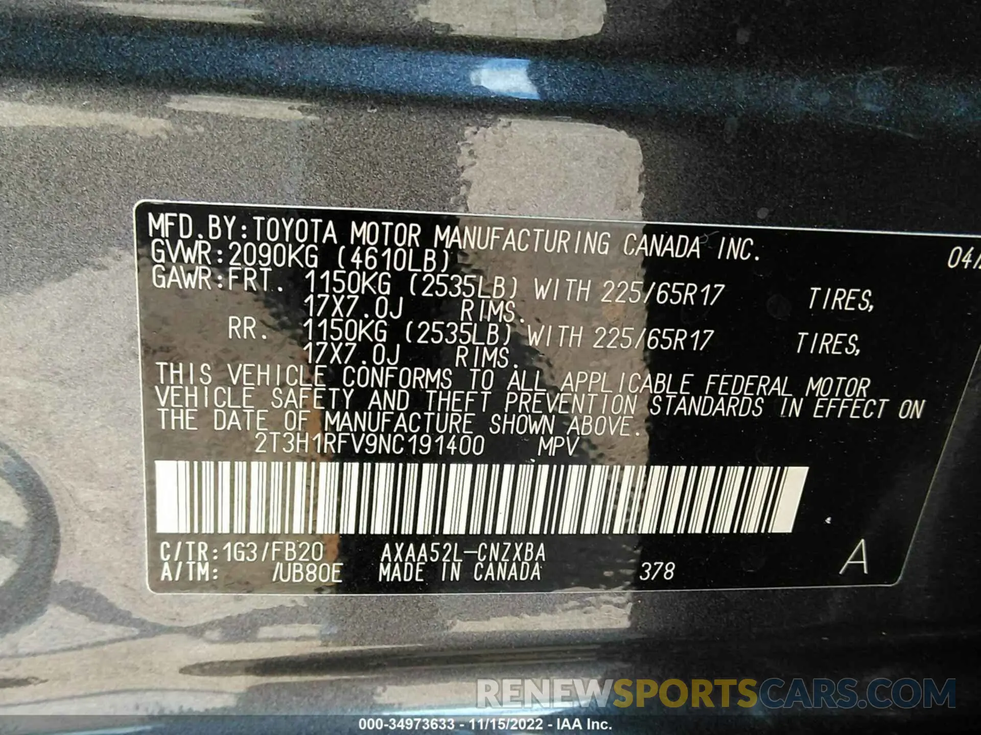 9 Фотография поврежденного автомобиля 2T3H1RFV9NC191400 TOYOTA RAV4 2022