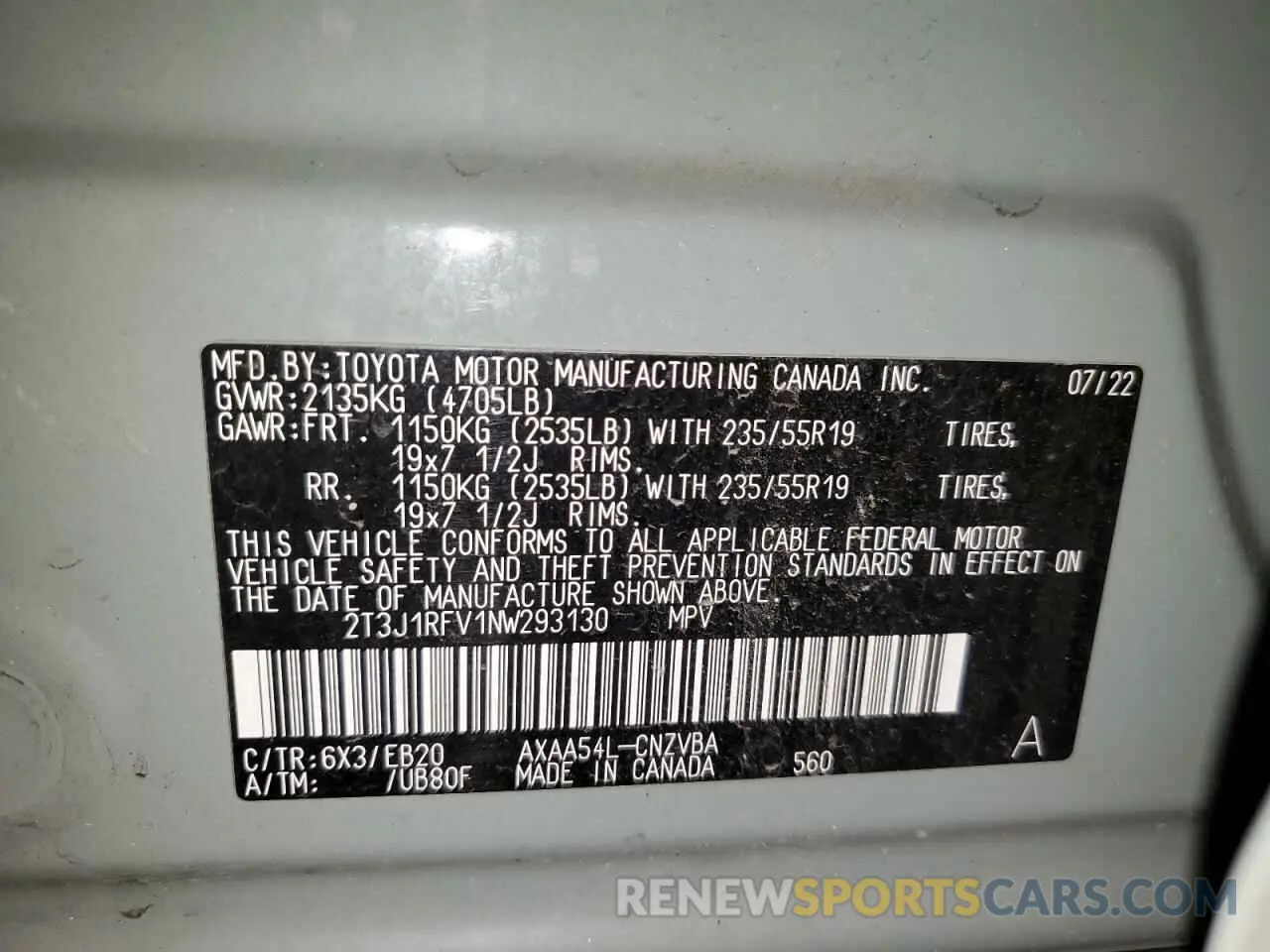 13 Фотография поврежденного автомобиля 2T3J1RFV1NW293130 TOYOTA RAV4 2022
