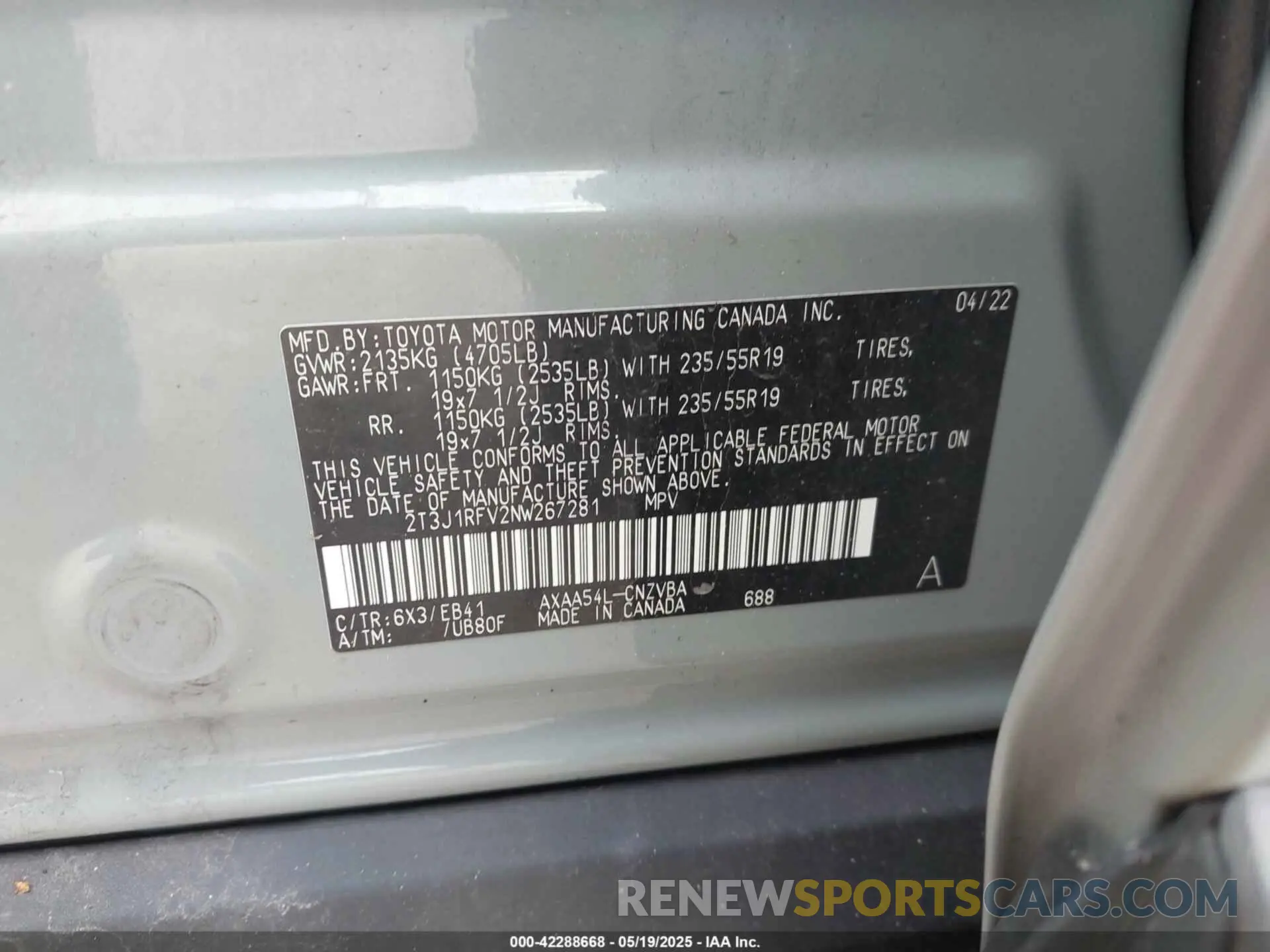 9 Фотография поврежденного автомобиля 2T3J1RFV2NW267281 TOYOTA RAV4 2022