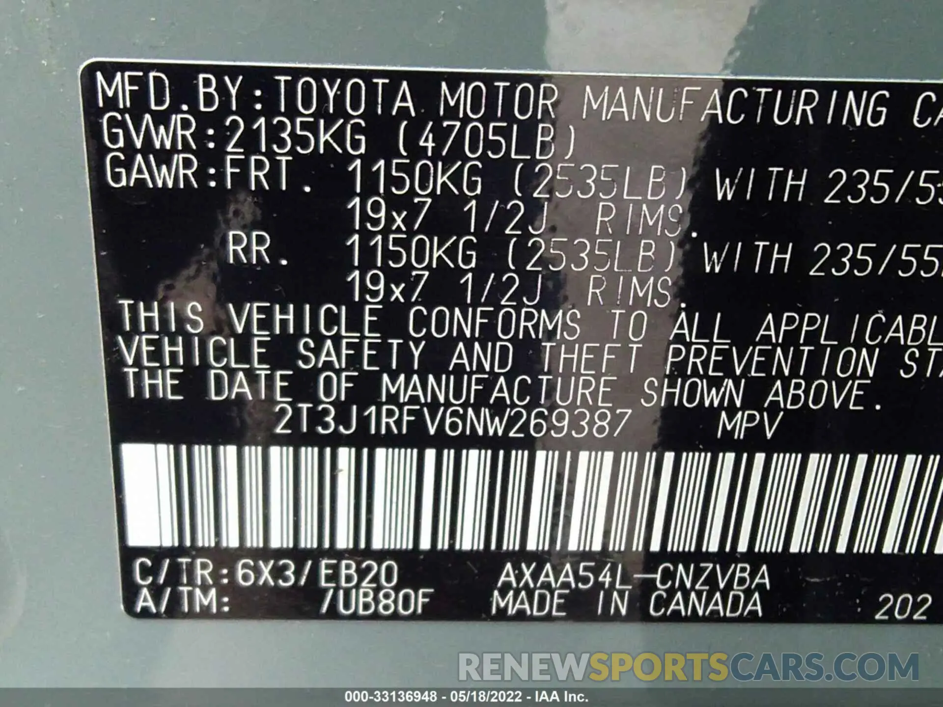 9 Фотография поврежденного автомобиля 2T3J1RFV6NW269387 TOYOTA RAV4 2022