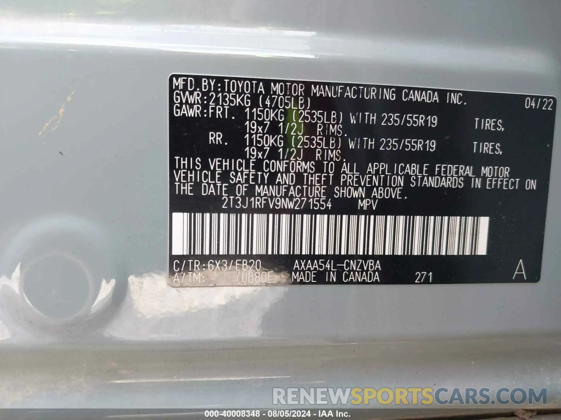 9 Фотография поврежденного автомобиля 2T3J1RFV9NW271554 TOYOTA RAV4 2022