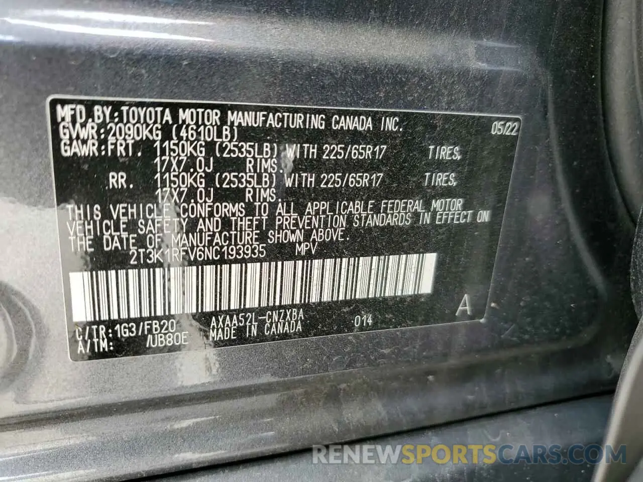 14 Photograph of a damaged car 2T3K1RFV6NC193935 TOYOTA RAV4 2022