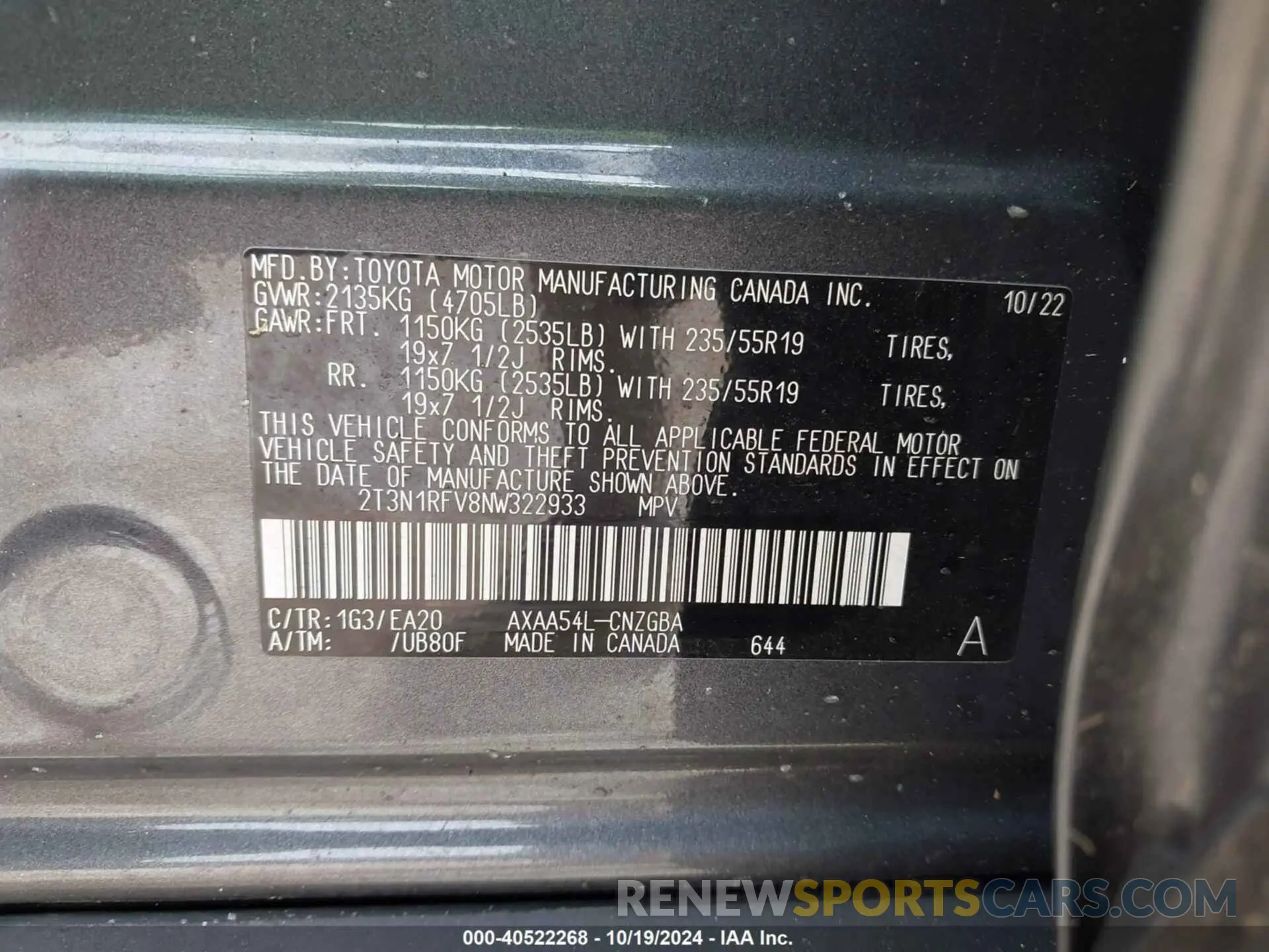 9 Фотография поврежденного автомобиля 2T3N1RFV8NW322933 TOYOTA RAV4 2022