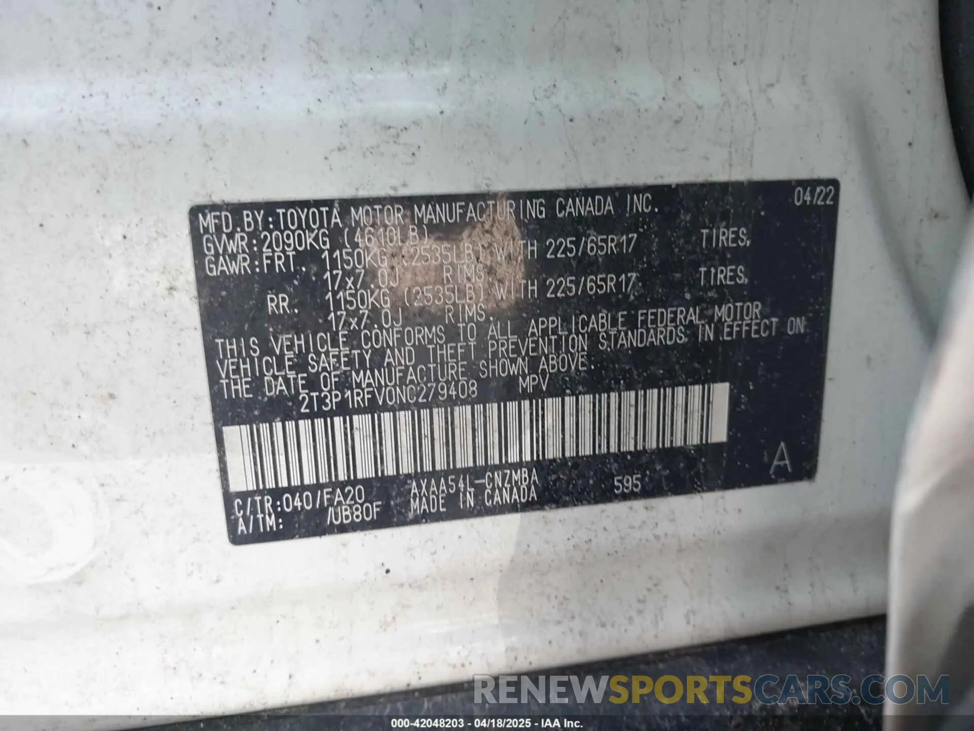 9 Фотография поврежденного автомобиля 2T3P1RFV0NC279408 TOYOTA RAV4 2022