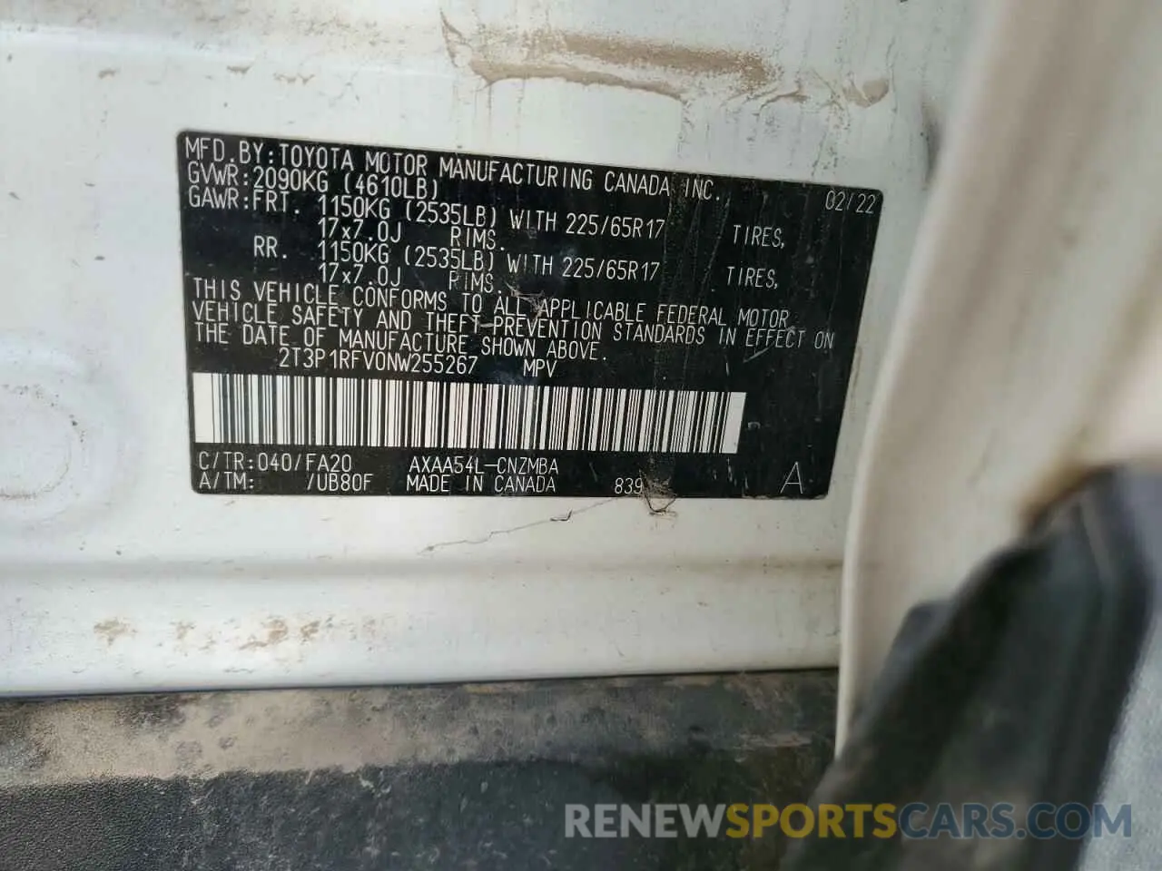 13 Фотография поврежденного автомобиля 2T3P1RFV0NW255267 TOYOTA RAV4 2022
