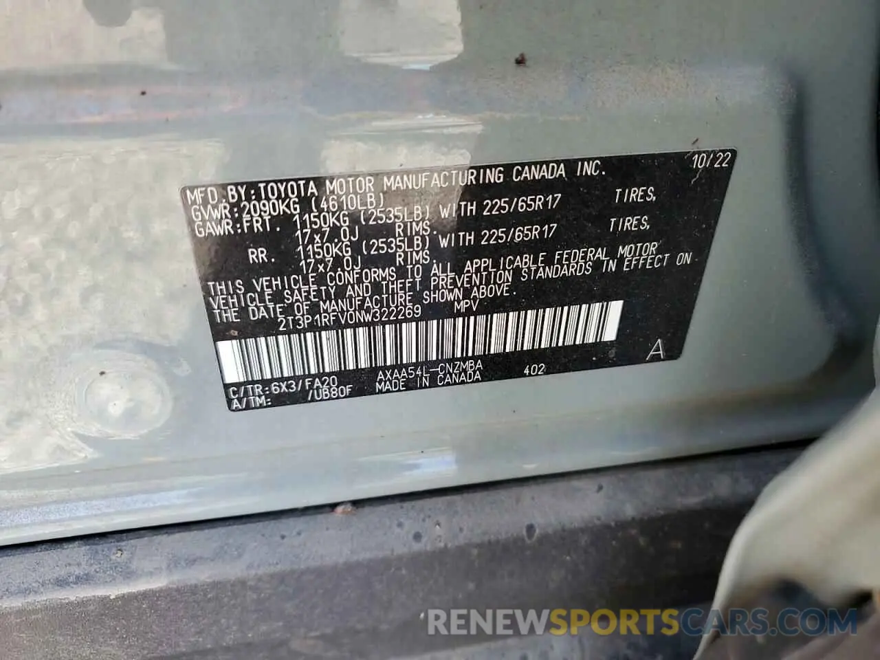 15 Фотография поврежденного автомобиля 2T3P1RFV0NW322269 TOYOTA RAV4 2022