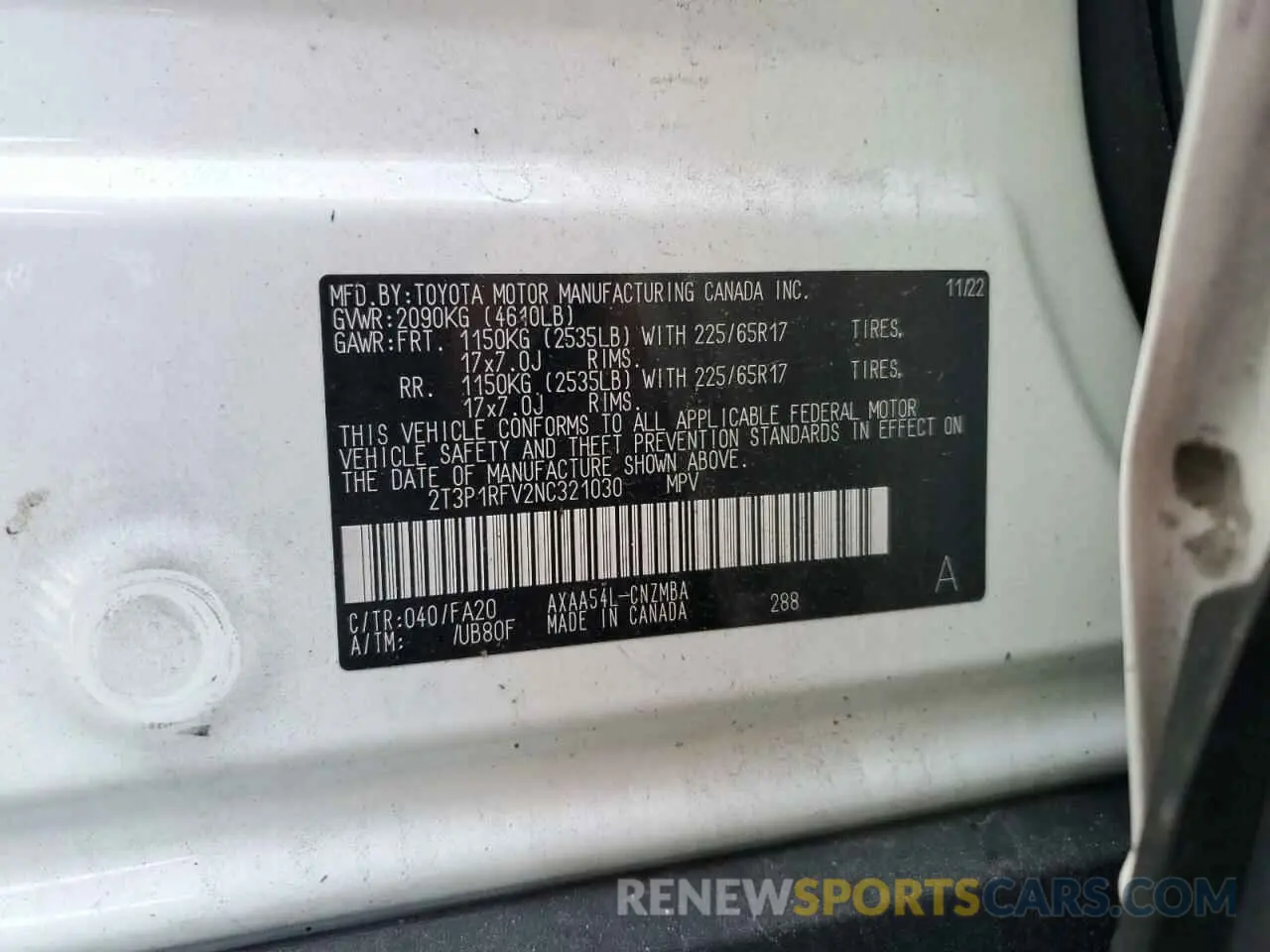 13 Photograph of a damaged car 2T3P1RFV2NC321030 TOYOTA RAV4 2022
