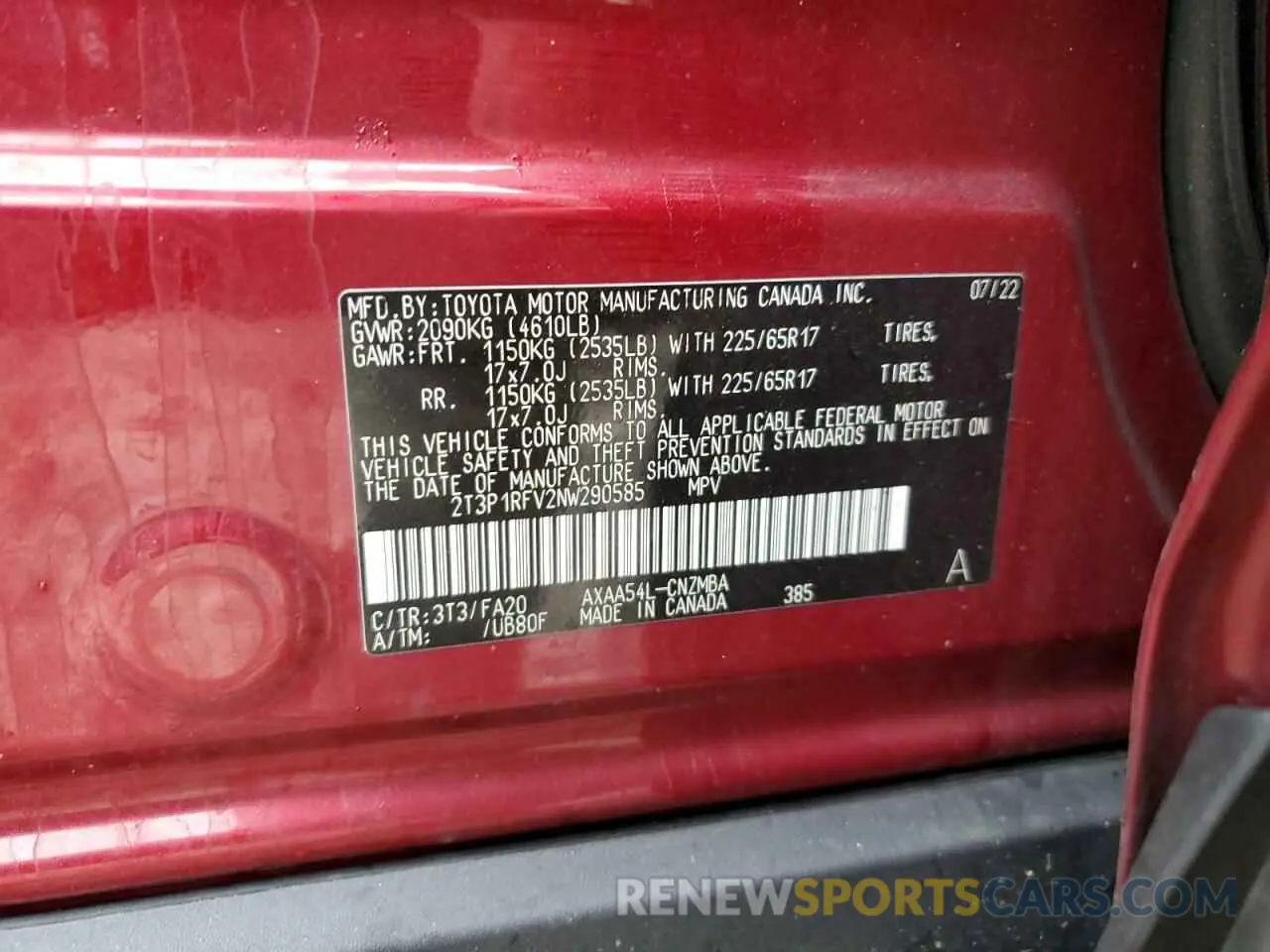 13 Photograph of a damaged car 2T3P1RFV2NW290585 TOYOTA RAV4 2022
