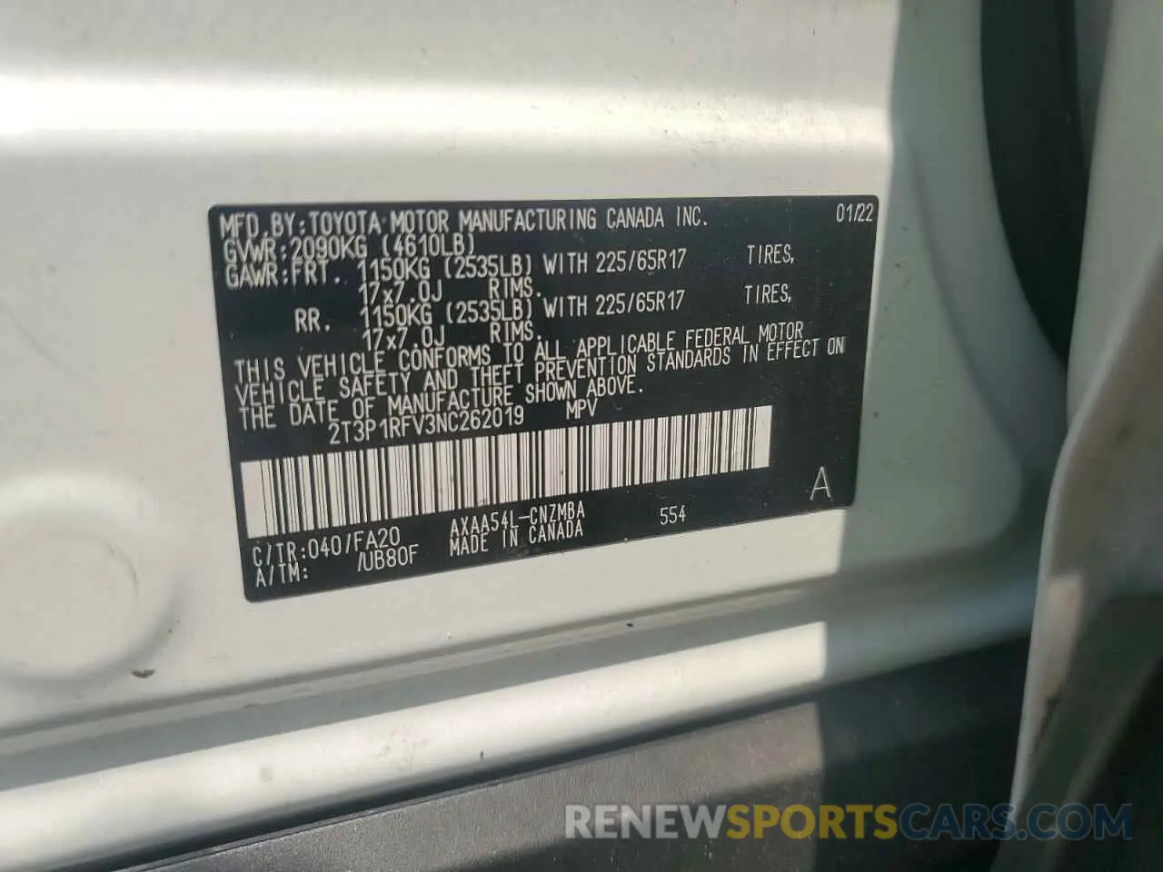 13 Photograph of a damaged car 2T3P1RFV3NC262019 TOYOTA RAV4 2022
