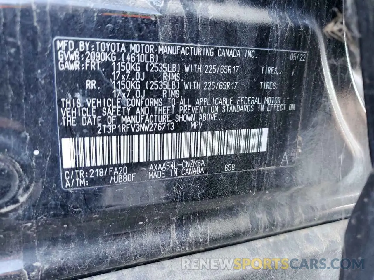 13 Фотография поврежденного автомобиля 2T3P1RFV3NW276713 TOYOTA RAV4 2022