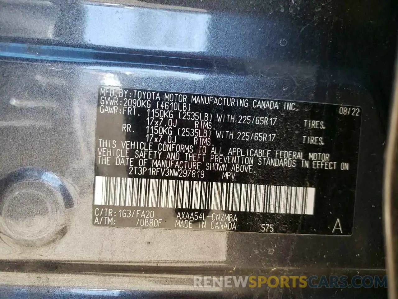 13 Фотография поврежденного автомобиля 2T3P1RFV3NW297819 TOYOTA RAV4 2022