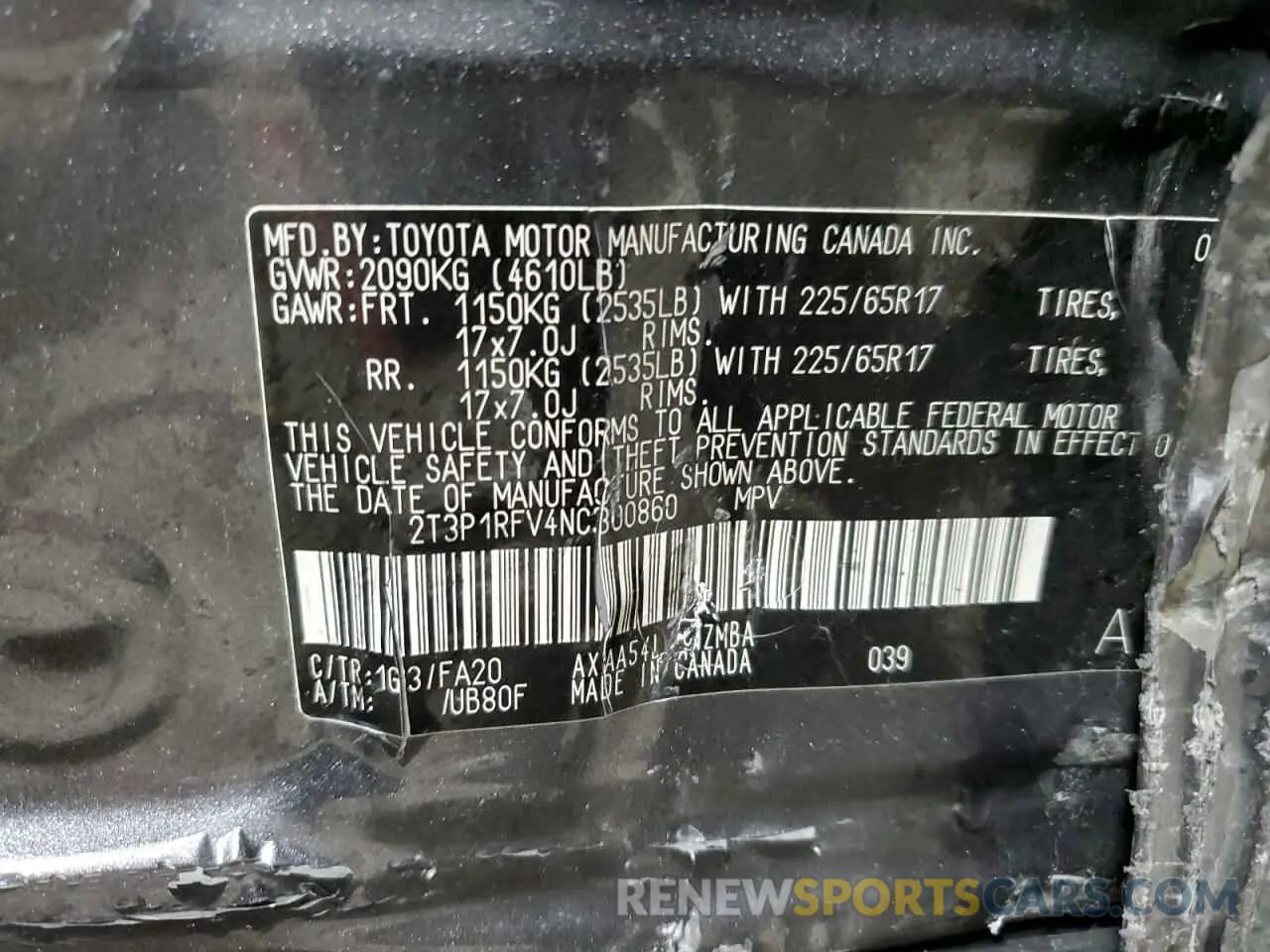 13 Photograph of a damaged car 2T3P1RFV4NC300860 TOYOTA RAV4 2022