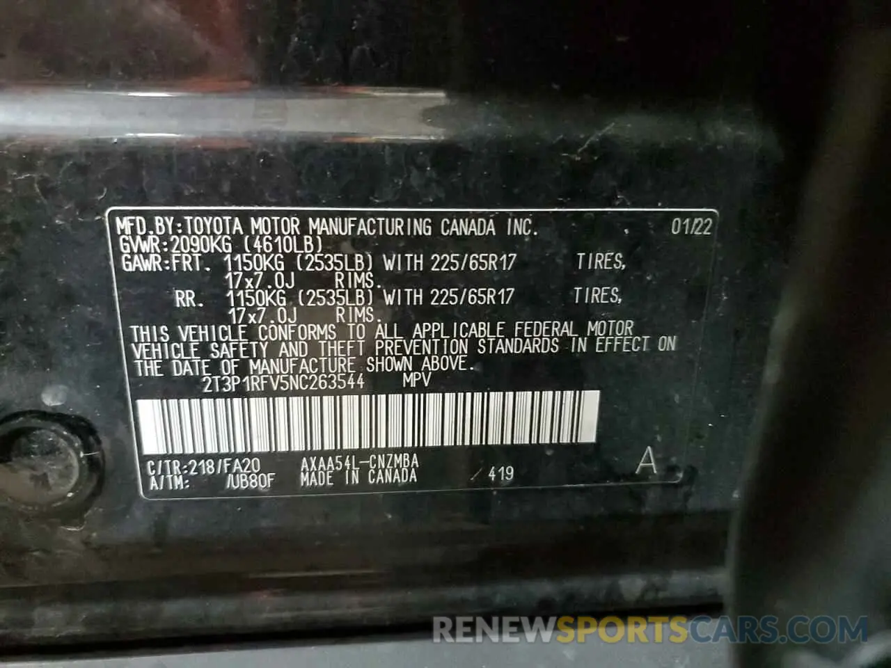 13 Photograph of a damaged car 2T3P1RFV5NC263544 TOYOTA RAV4 2022