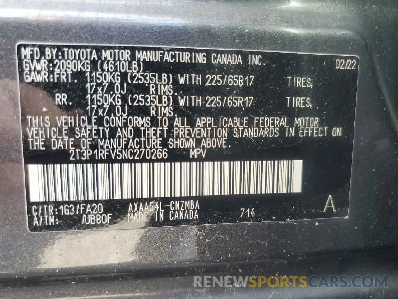13 Фотография поврежденного автомобиля 2T3P1RFV5NC270266 TOYOTA RAV4 2022