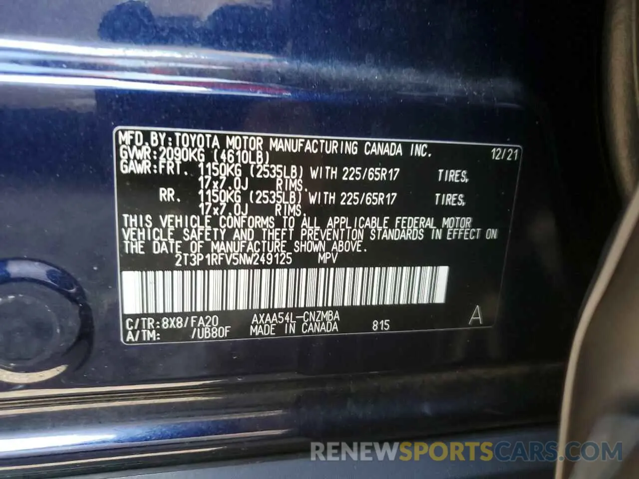 13 Фотография поврежденного автомобиля 2T3P1RFV5NW249125 TOYOTA RAV4 2022