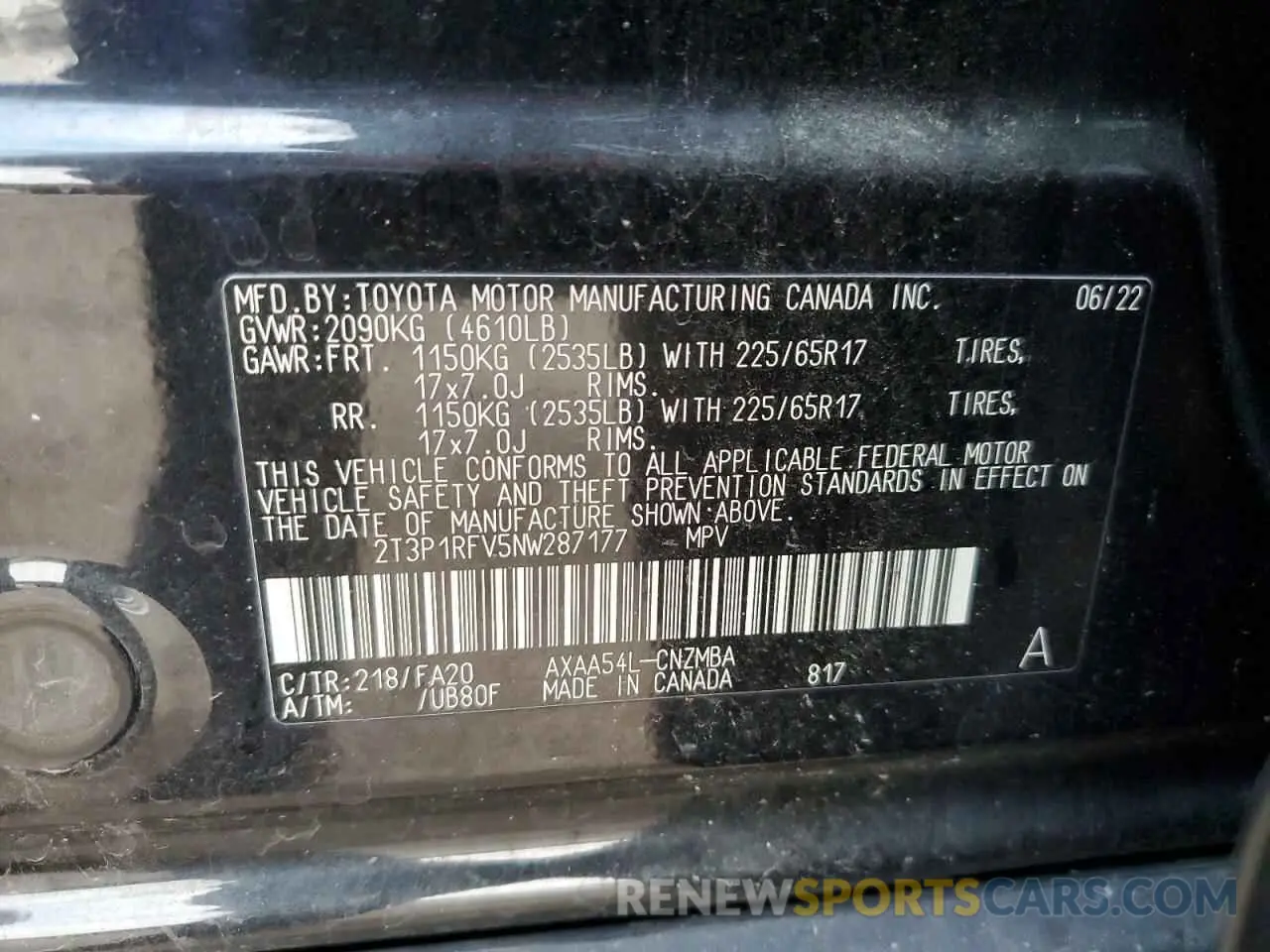 13 Фотография поврежденного автомобиля 2T3P1RFV5NW287177 TOYOTA RAV4 2022
