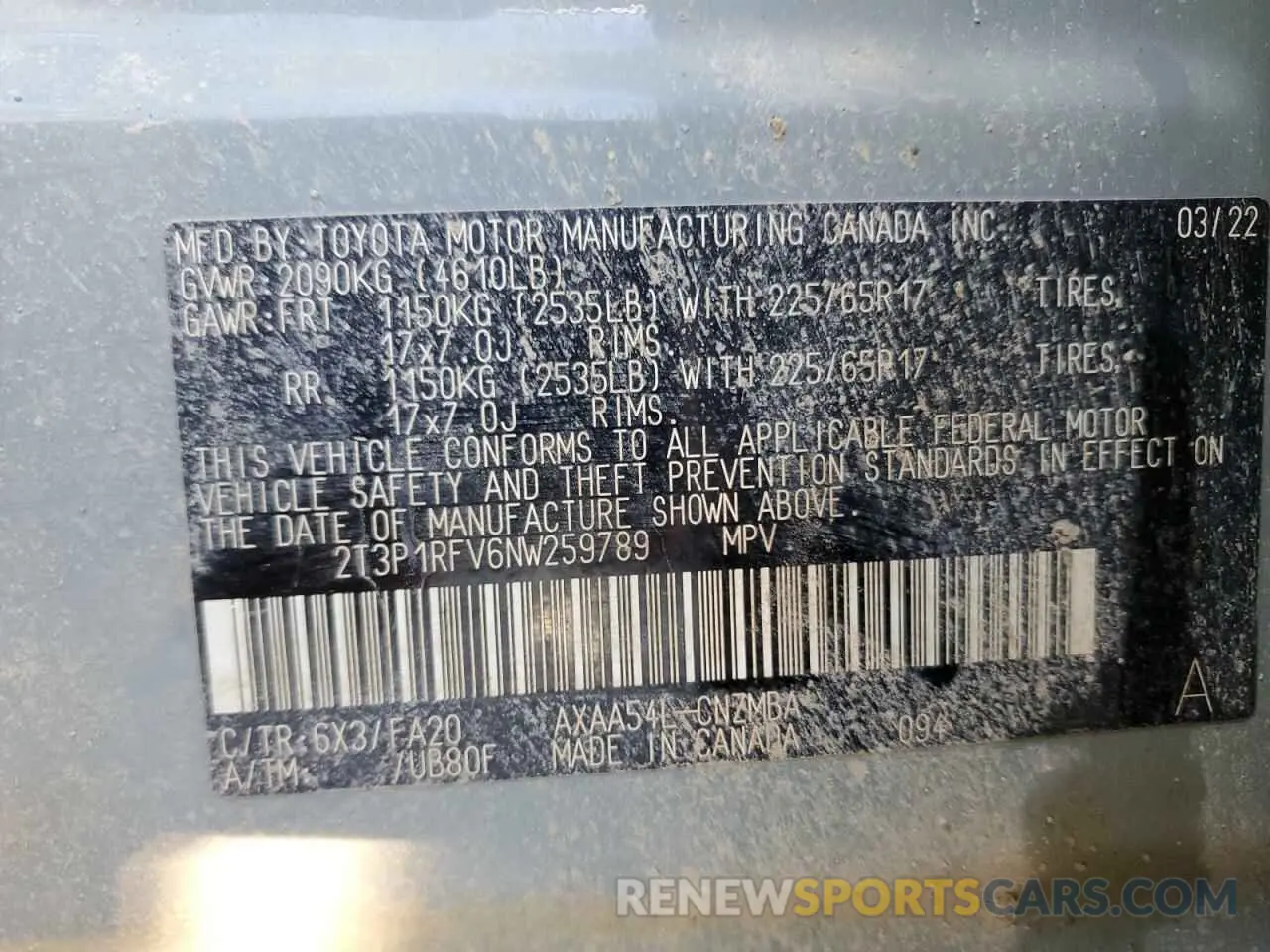 13 Фотография поврежденного автомобиля 2T3P1RFV6NW259789 TOYOTA RAV4 2022