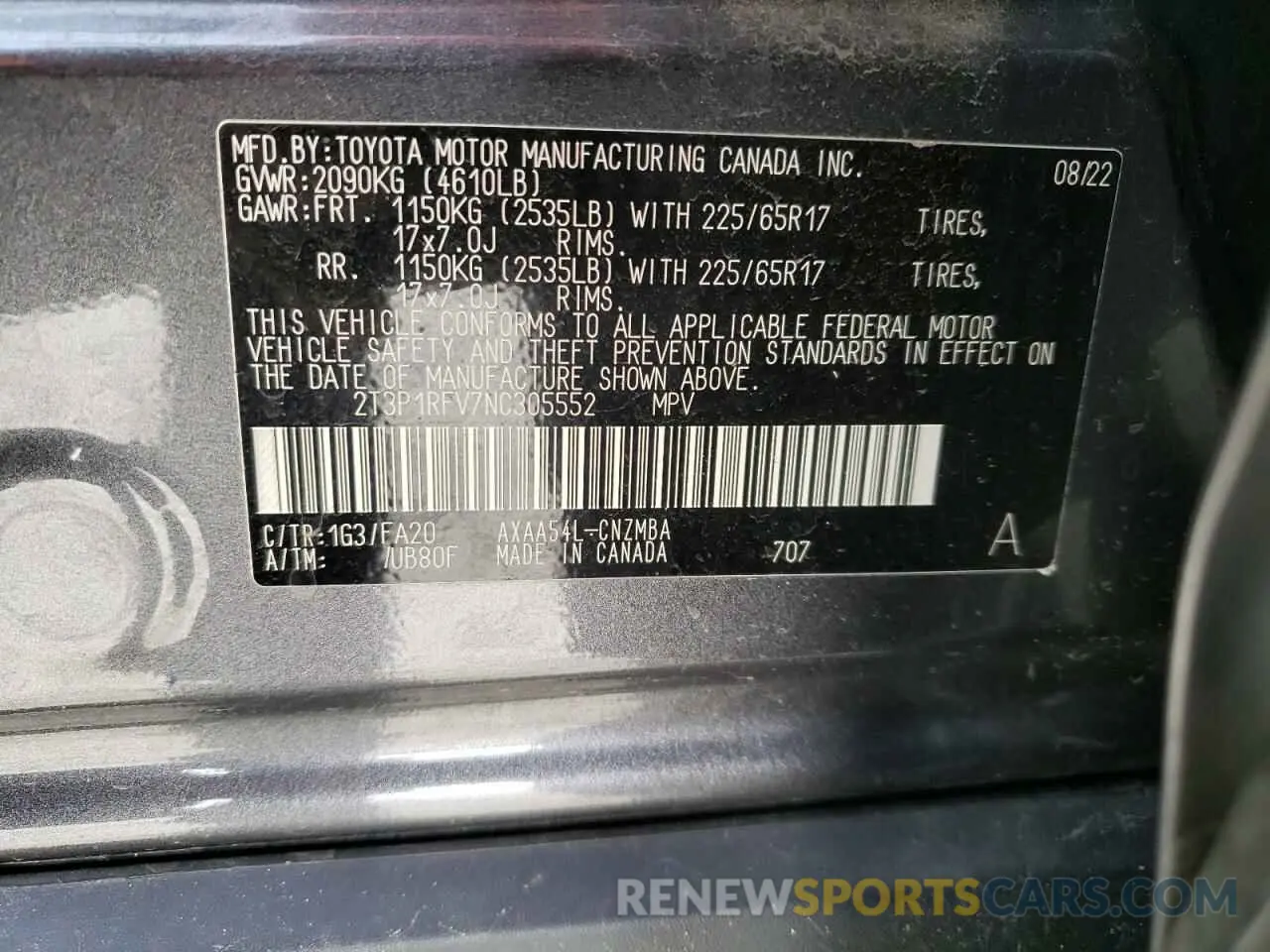 13 Фотография поврежденного автомобиля 2T3P1RFV7NC305552 TOYOTA RAV4 2022