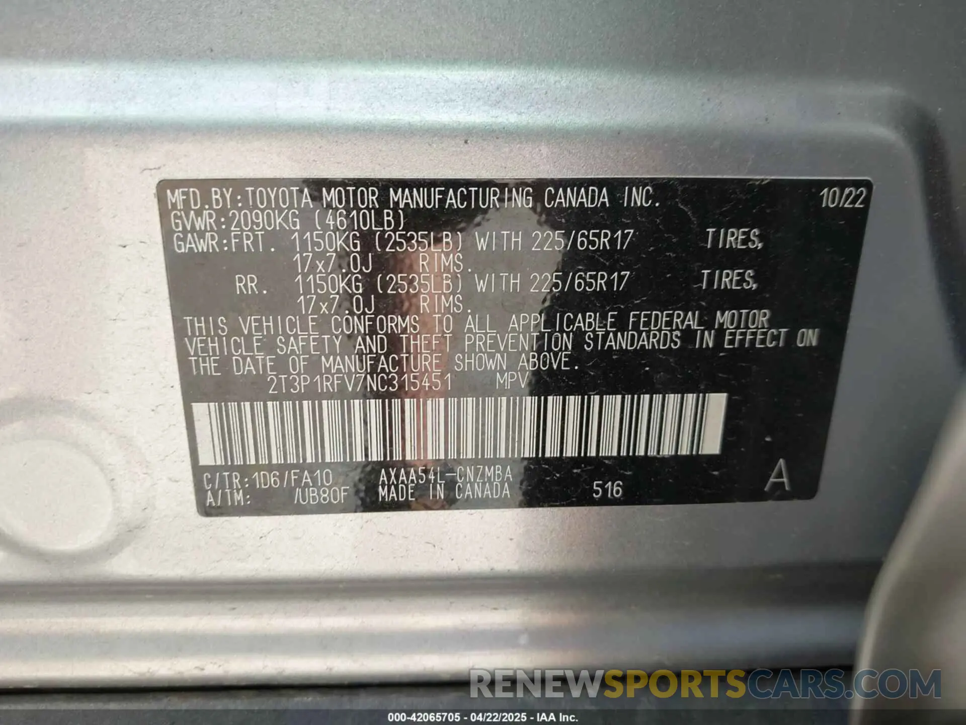 9 Фотография поврежденного автомобиля 2T3P1RFV7NC315451 TOYOTA RAV4 2022