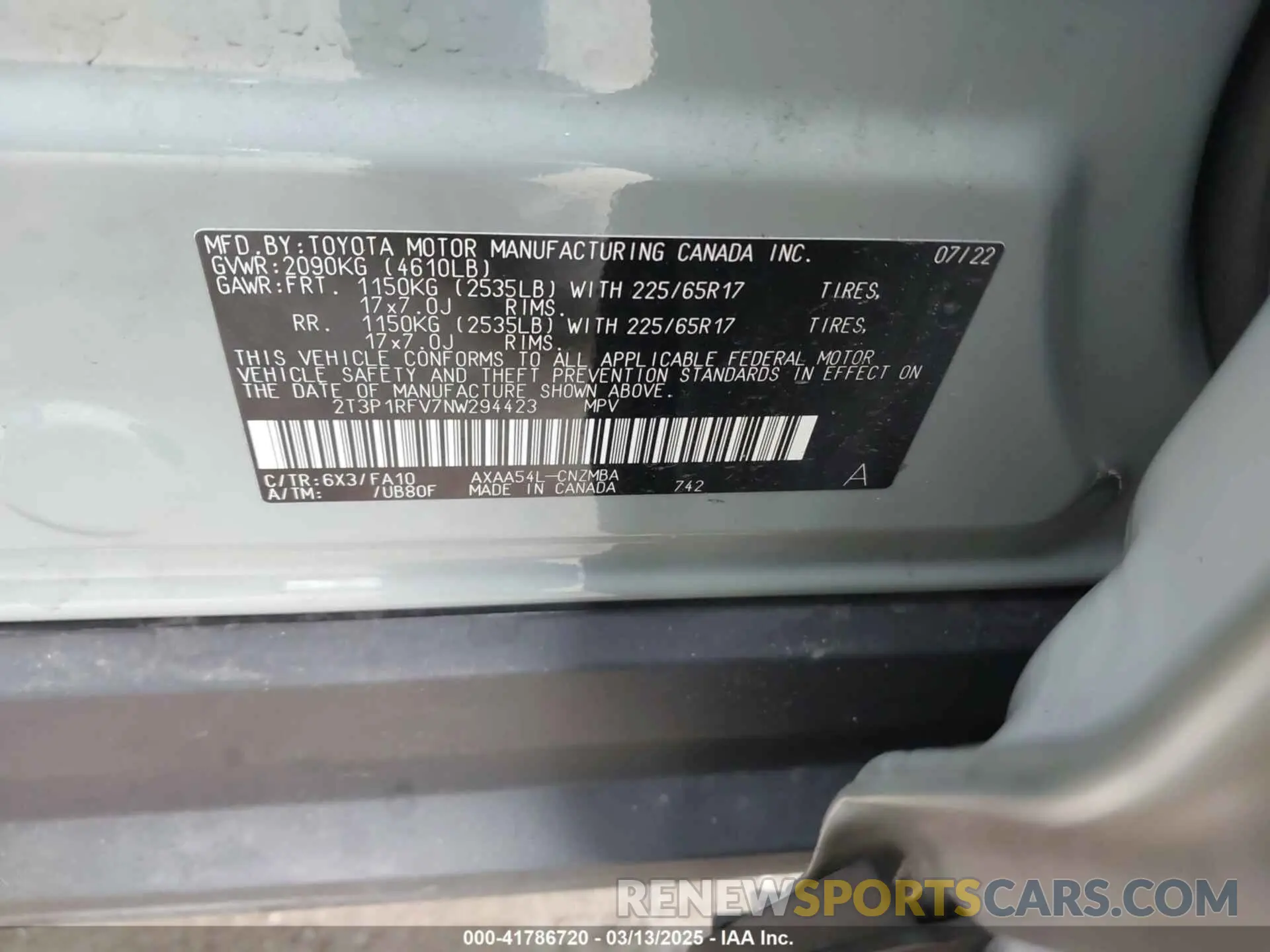 9 Photograph of a damaged car 2T3P1RFV7NW294423 TOYOTA RAV4 2022