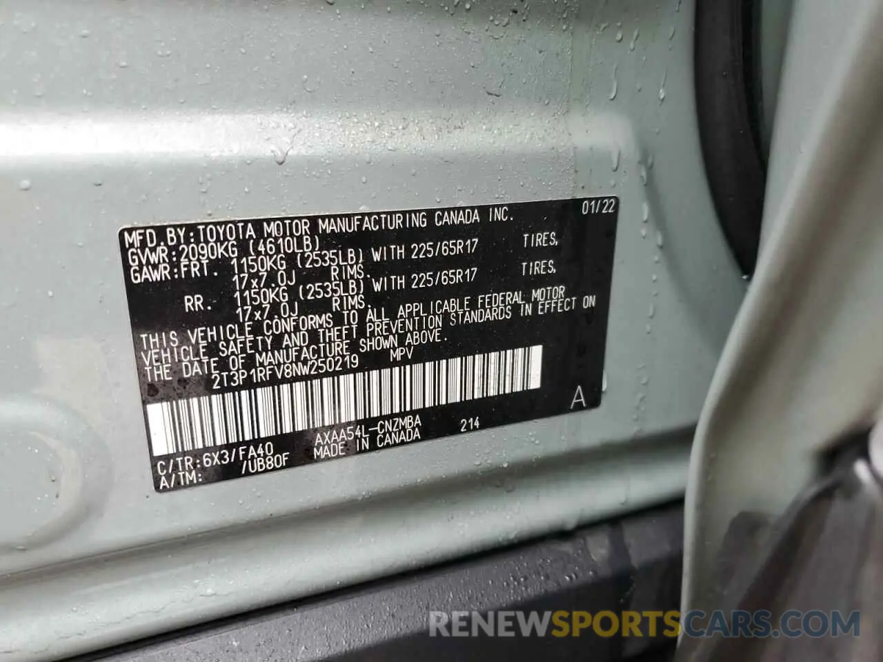14 Фотография поврежденного автомобиля 2T3P1RFV8NW250219 TOYOTA RAV4 2022