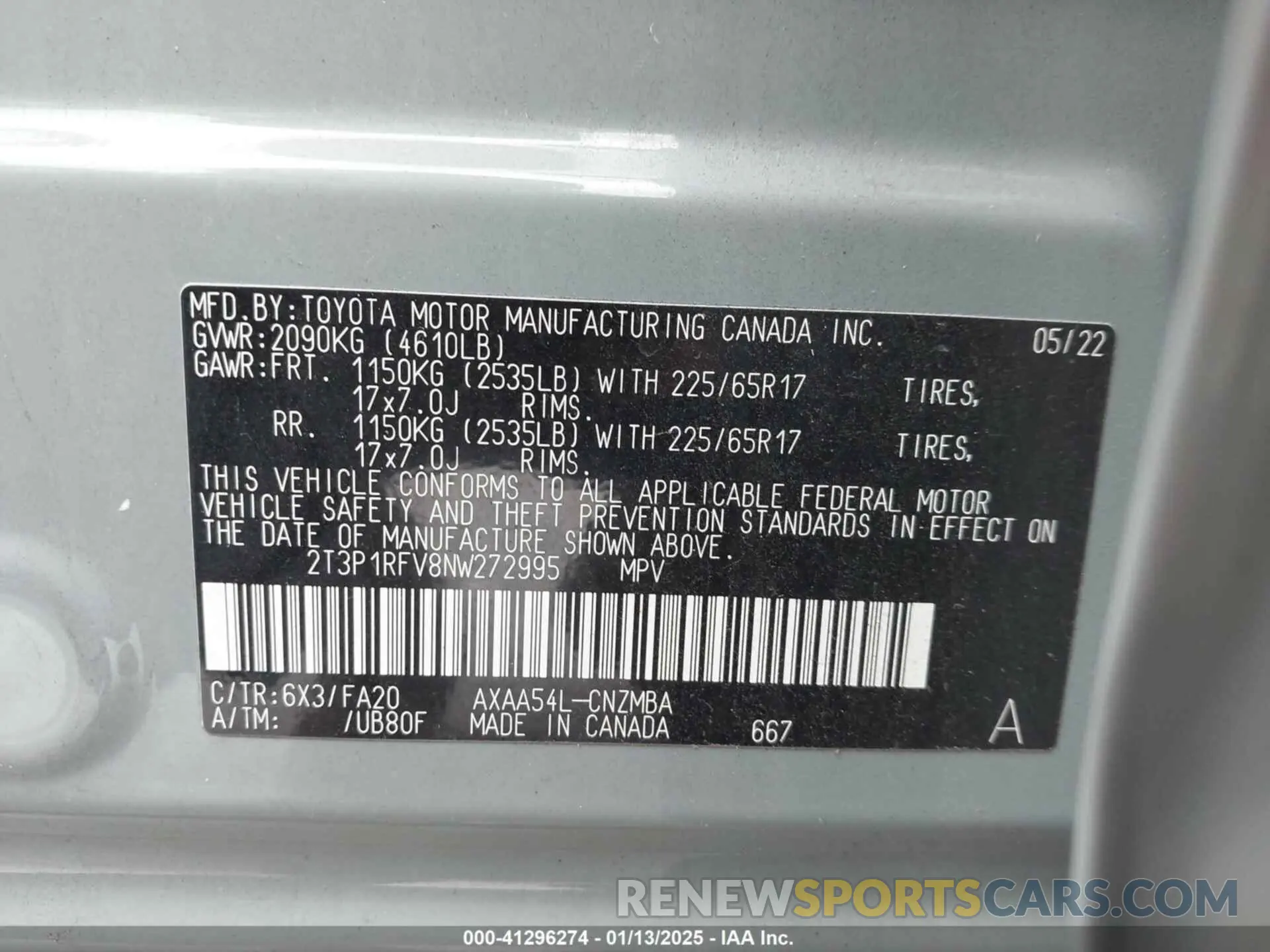9 Photograph of a damaged car 2T3P1RFV8NW272995 TOYOTA RAV4 2022
