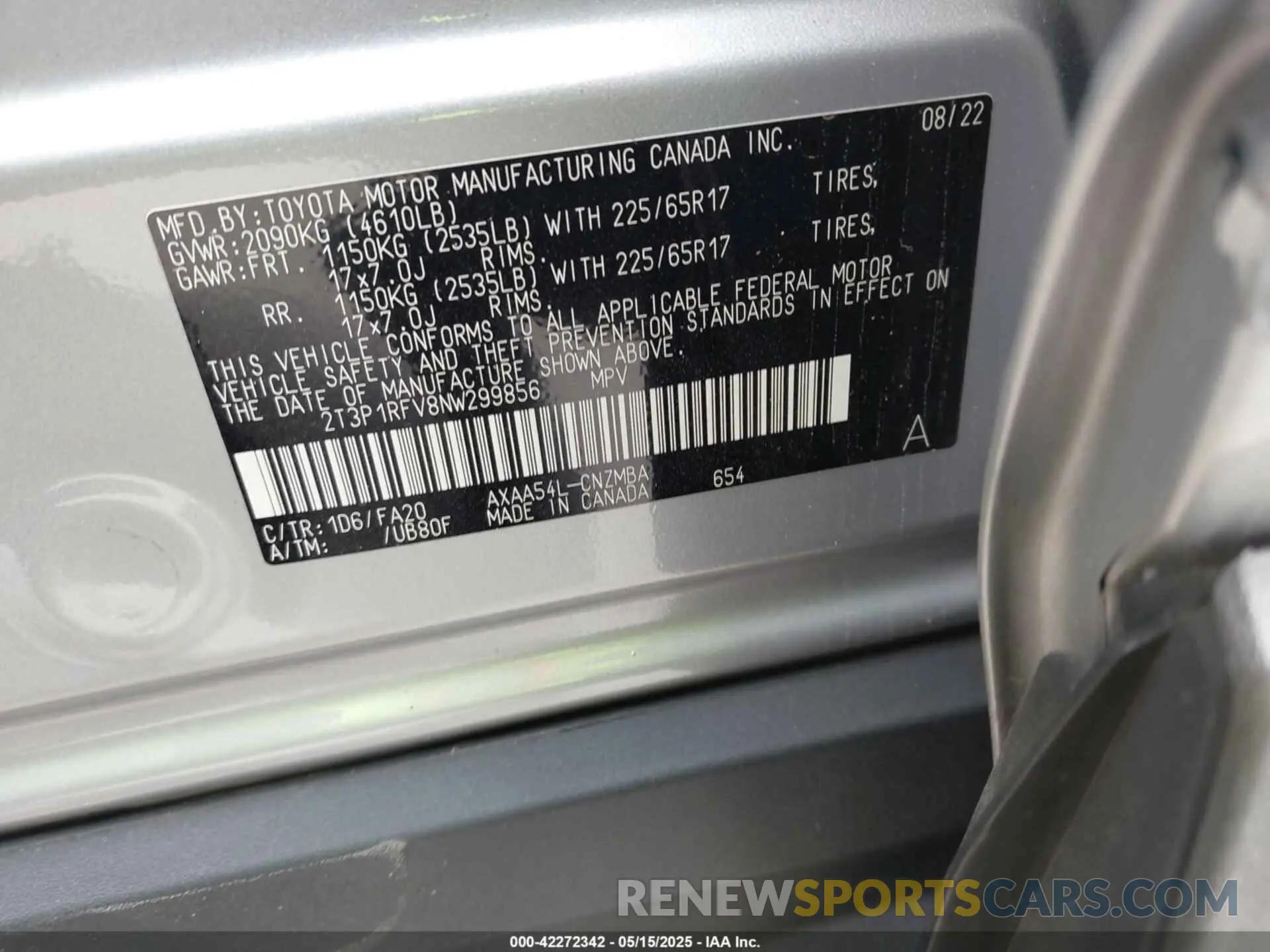 9 Фотография поврежденного автомобиля 2T3P1RFV8NW299856 TOYOTA RAV4 2022