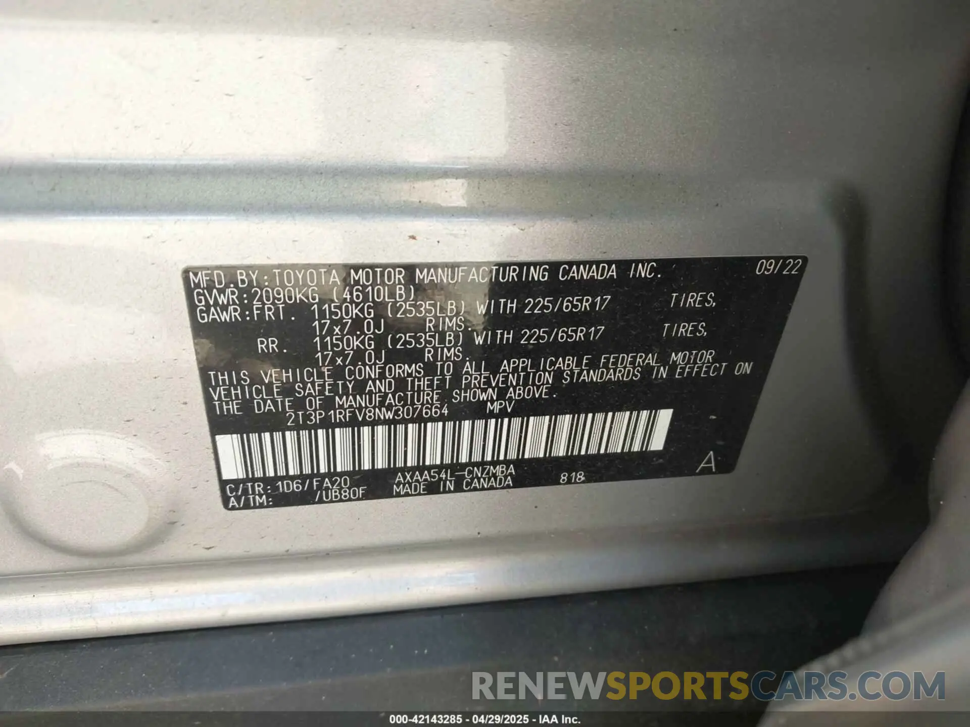 9 Фотография поврежденного автомобиля 2T3P1RFV8NW307664 TOYOTA RAV4 2022