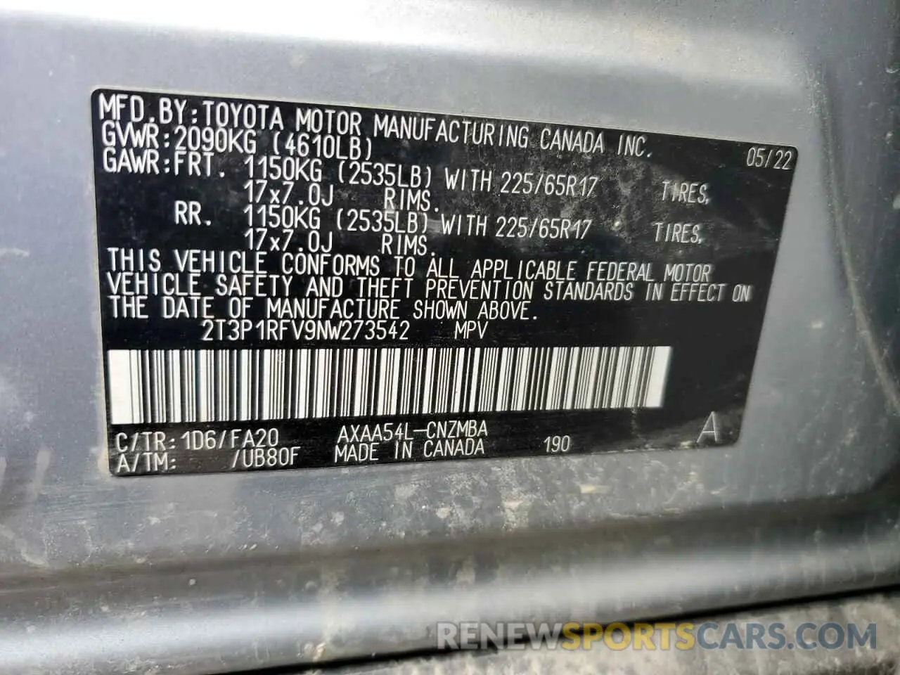 13 Photograph of a damaged car 2T3P1RFV9NW273542 TOYOTA RAV4 2022