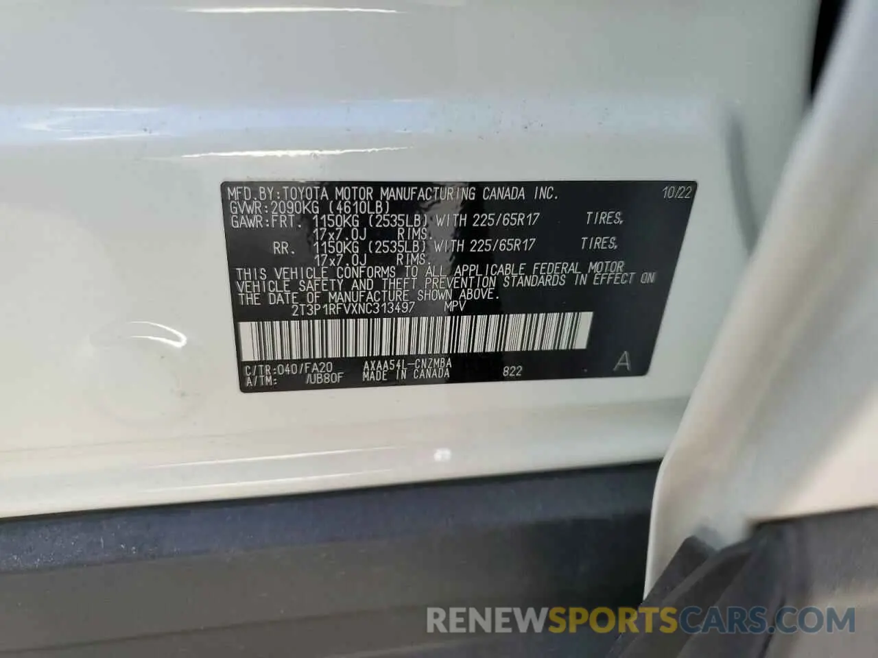 13 Photograph of a damaged car 2T3P1RFVXNC313497 TOYOTA RAV4 2022
