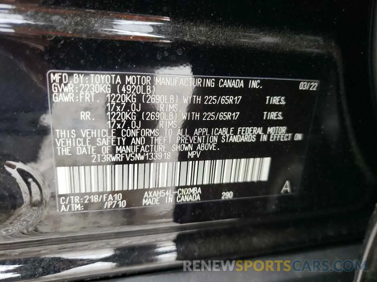 10 Photograph of a damaged car 2T3RWRFV5NW133918 TOYOTA RAV4 2022