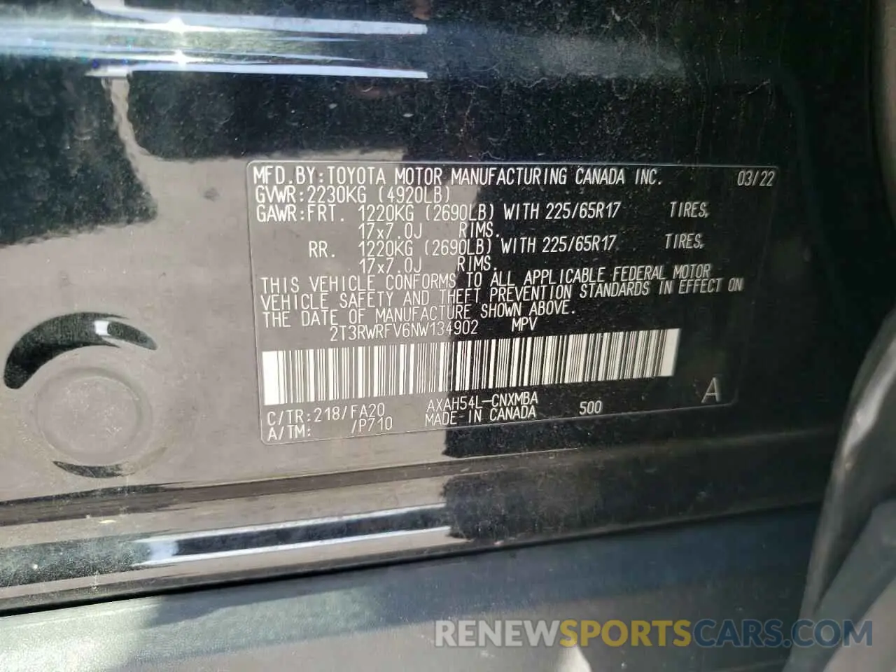 13 Photograph of a damaged car 2T3RWRFV6NW134902 TOYOTA RAV4 2022