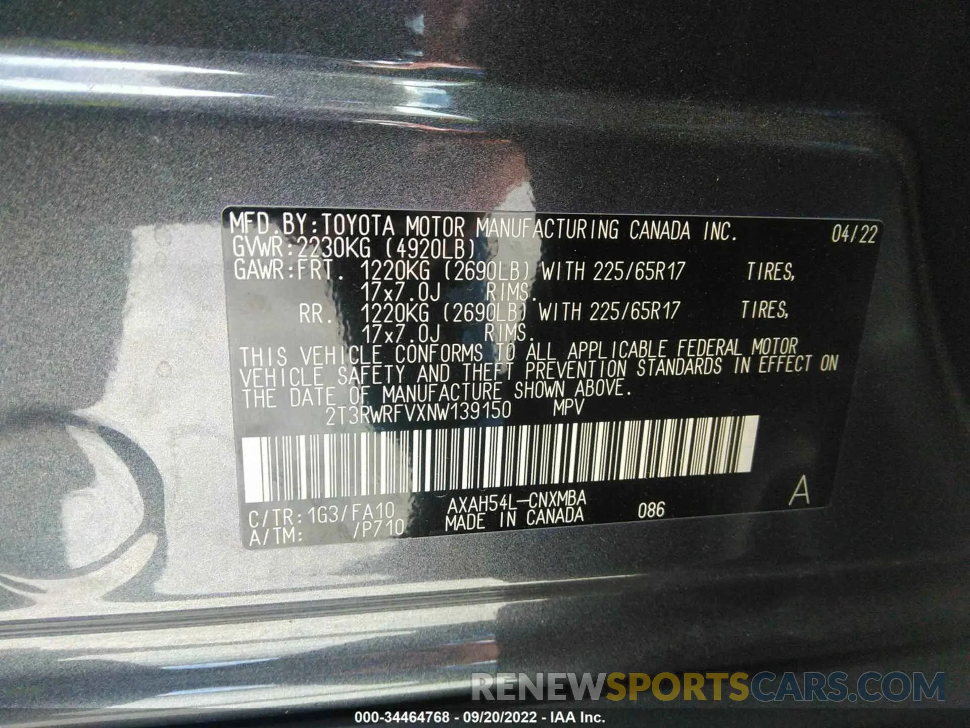 9 Фотография поврежденного автомобиля 2T3RWRFVXNW139150 TOYOTA RAV4 2022