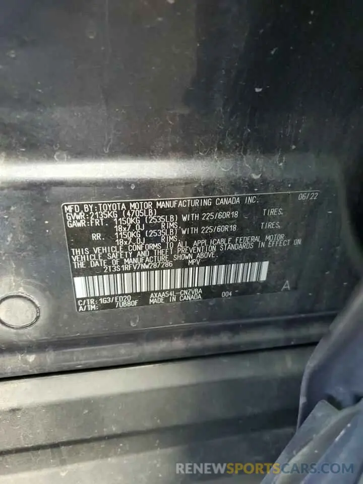 13 Фотография поврежденного автомобиля 2T3S1RFV7NW287286 TOYOTA RAV4 2022