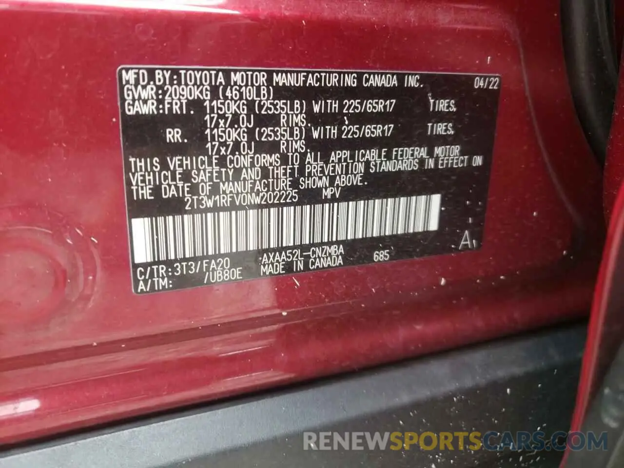 13 Фотография поврежденного автомобиля 2T3W1RFV0NW202225 TOYOTA RAV4 2022
