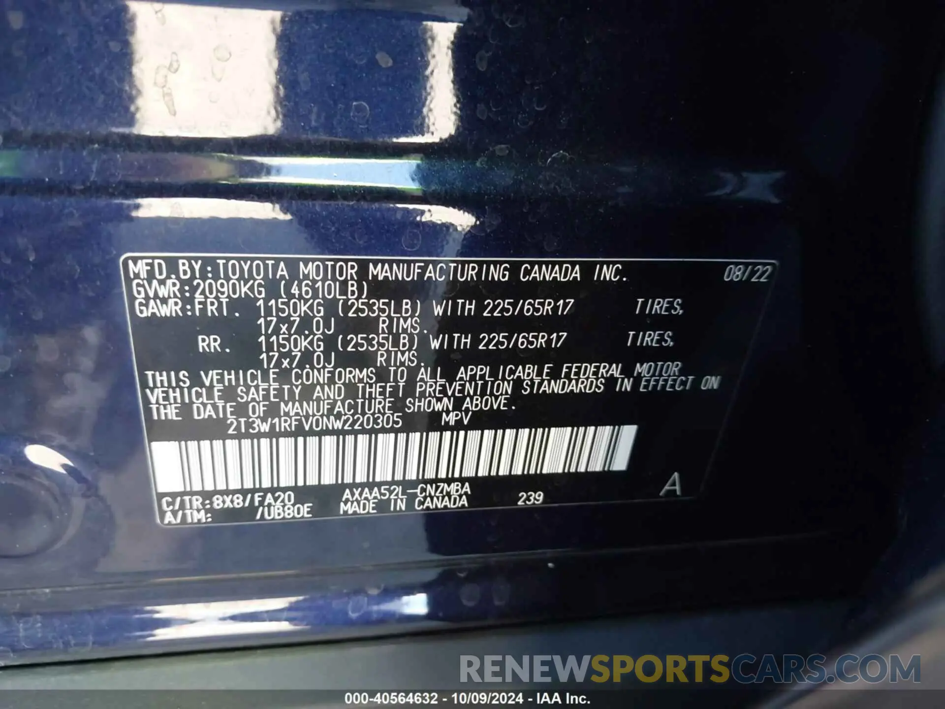 9 Фотография поврежденного автомобиля 2T3W1RFV0NW220305 TOYOTA RAV4 2022
